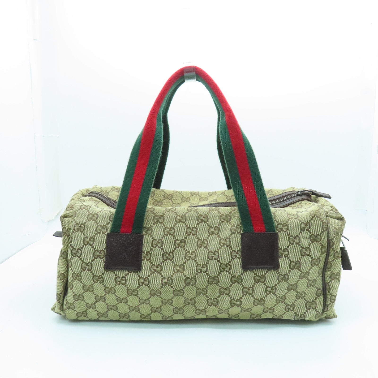 GUCCI 帆布Small Duffer Bag銀扣肩背袋棕色