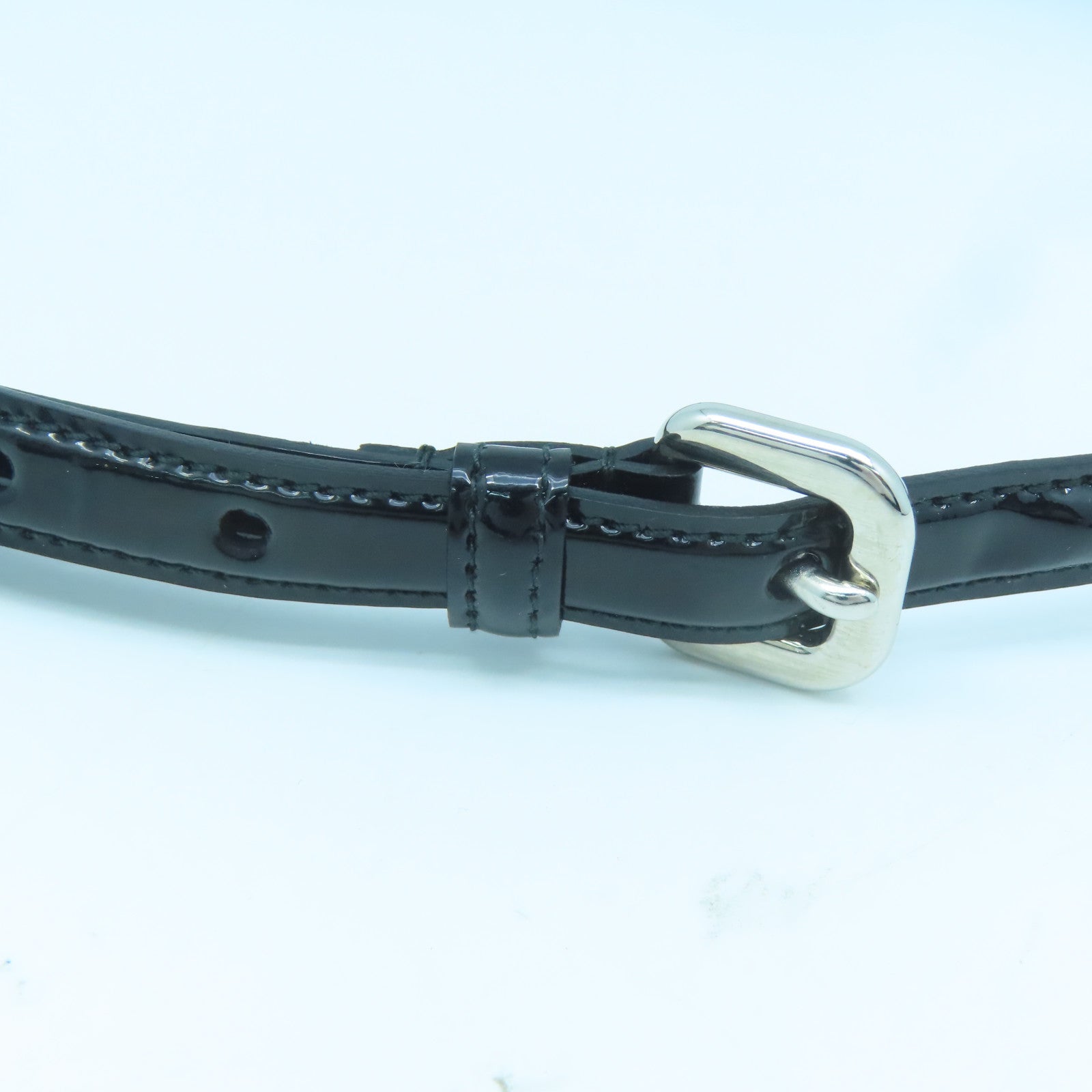 PRADA 漆皮皮革Belt銀扣皮帶黑色