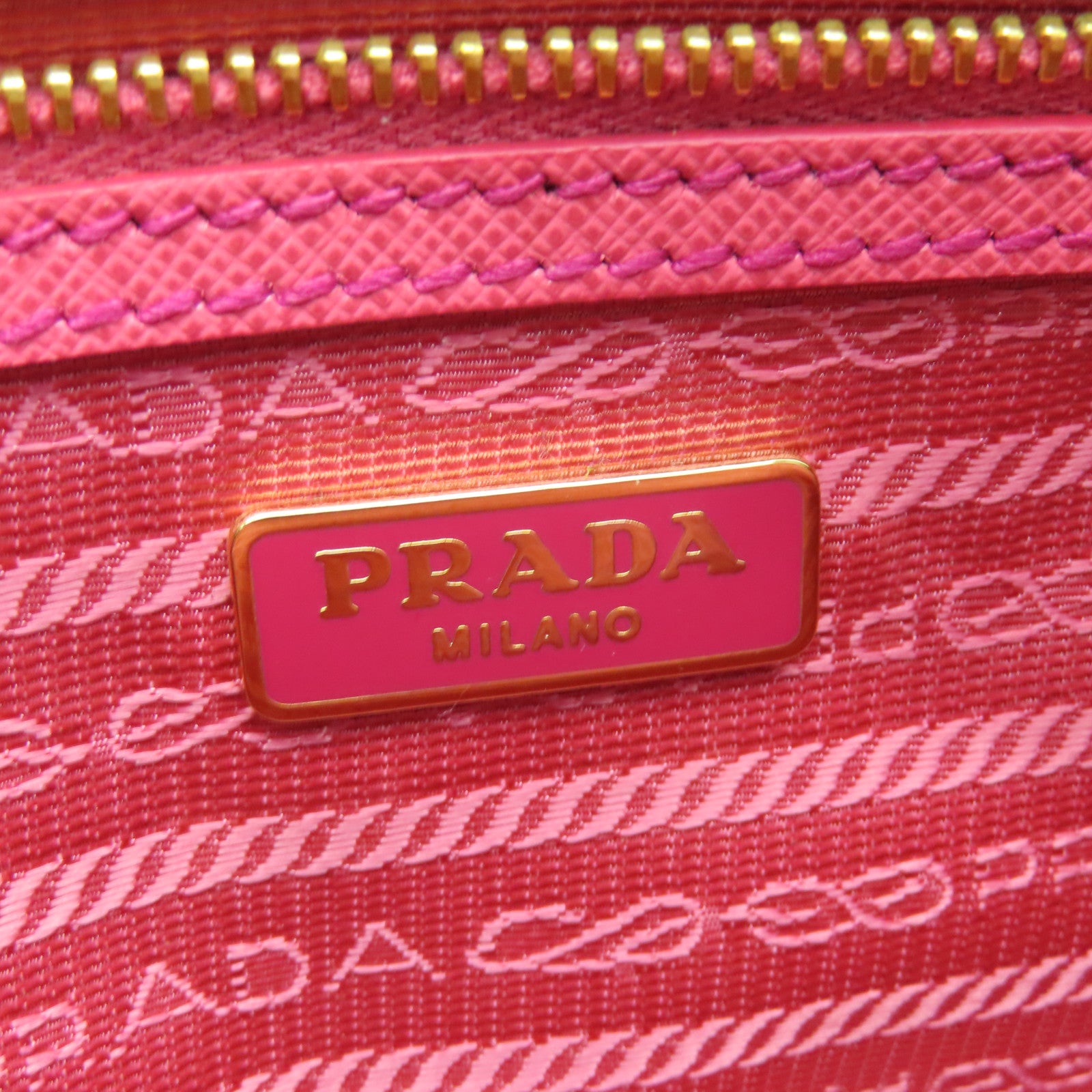 PRADA Saffiano Leather Shoulder Bag Gold Buckle Pink