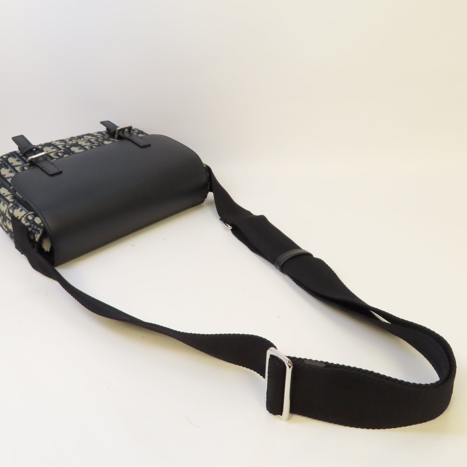 Dior 帆布Messenger Bag銀扣肩背袋深藍色