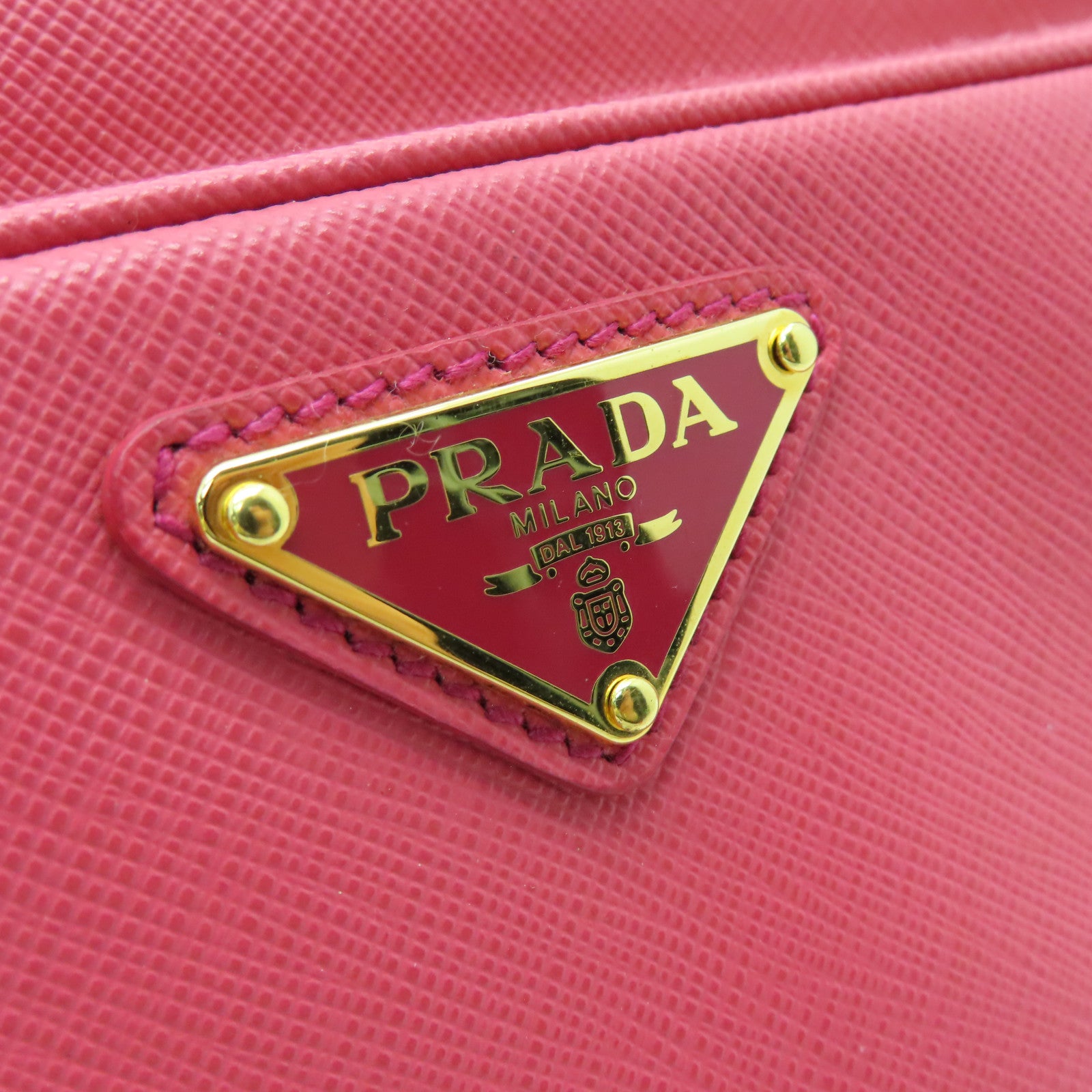 PRADA Saffiano Leather Shoulder Bag Gold Buckle Pink