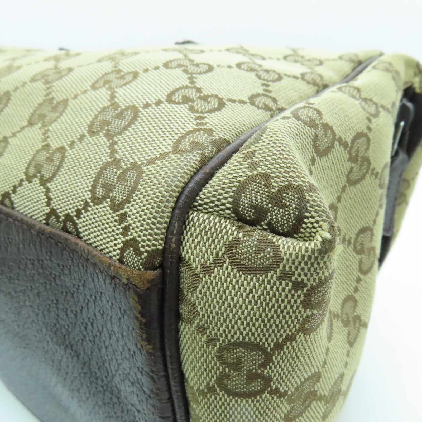 GUCCI 帆布Small Duffer Bag銀扣肩背袋棕色