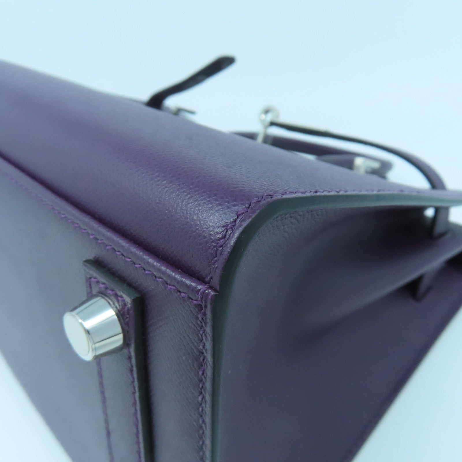 HERMES Madame皮革Birkin 25銀扣手挽袋暗紫色