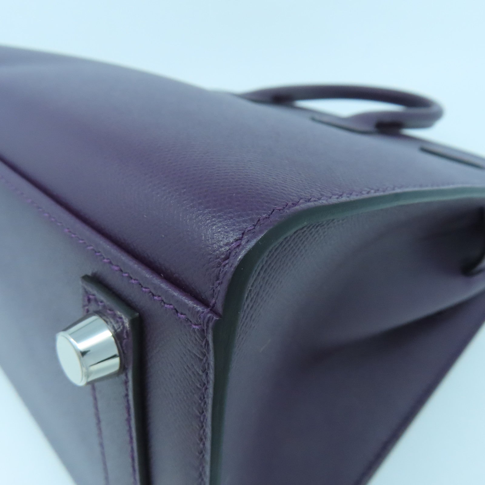 HERMES Madame皮革Birkin 25銀扣手挽袋暗紫色