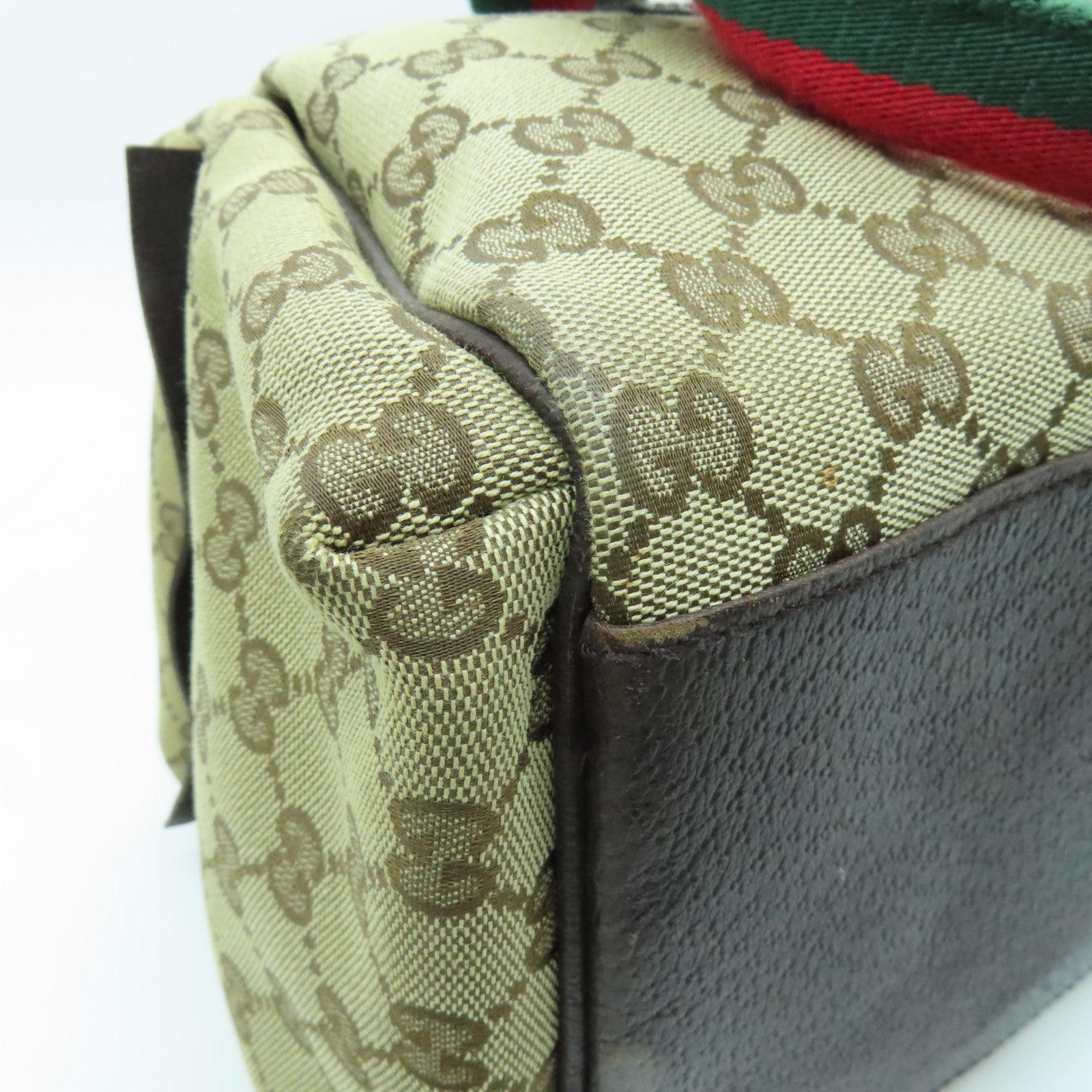 GUCCI 帆布Small Duffer Bag銀扣肩背袋棕色