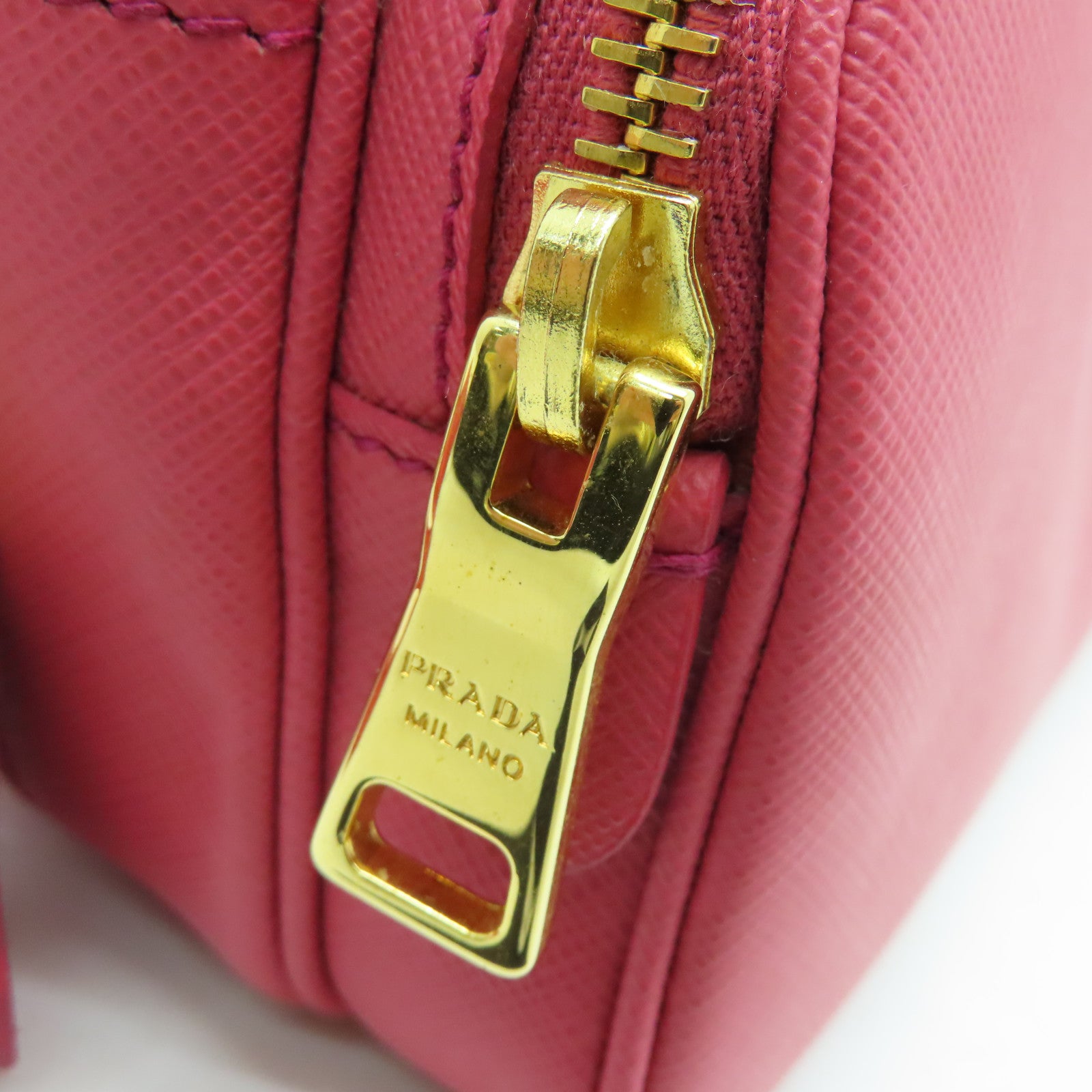 PRADA Saffiano Leather Shoulder Bag Gold Buckle Pink