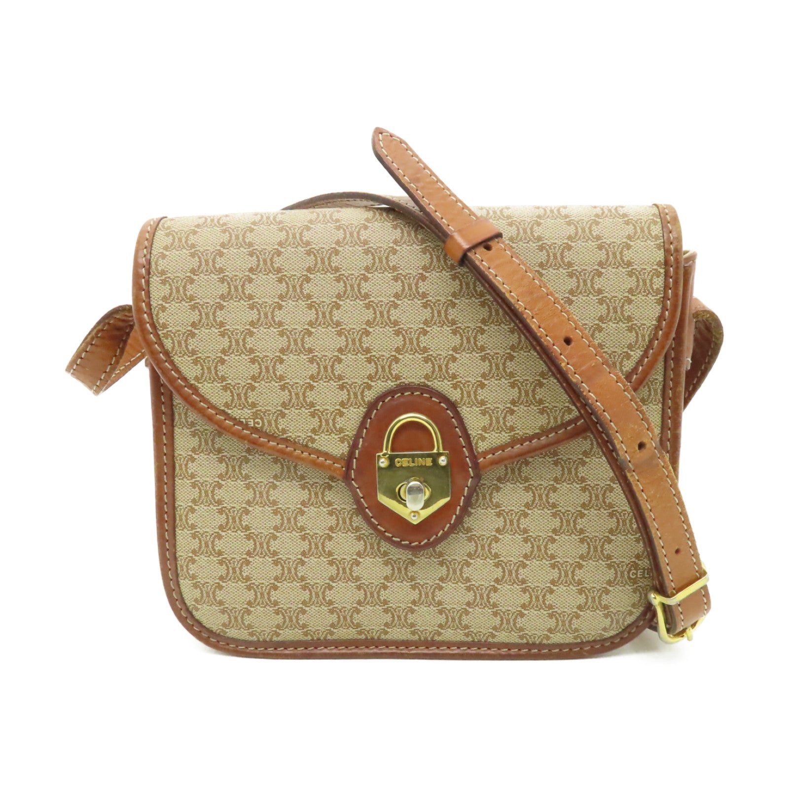 CELINE 帆布Shoulder Bag金扣肩背袋啡色
