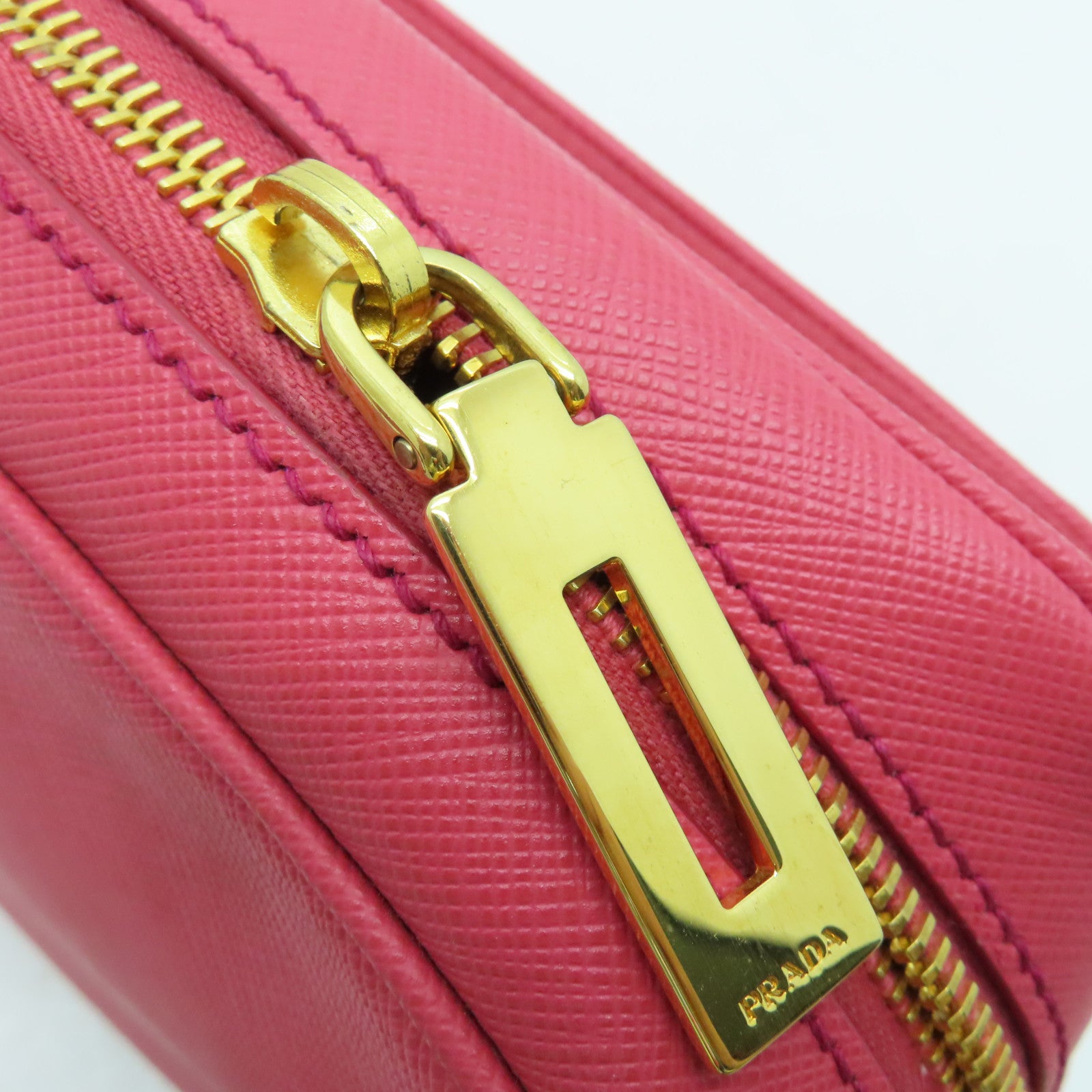 PRADA Saffiano Leather Shoulder Bag Gold Buckle Pink