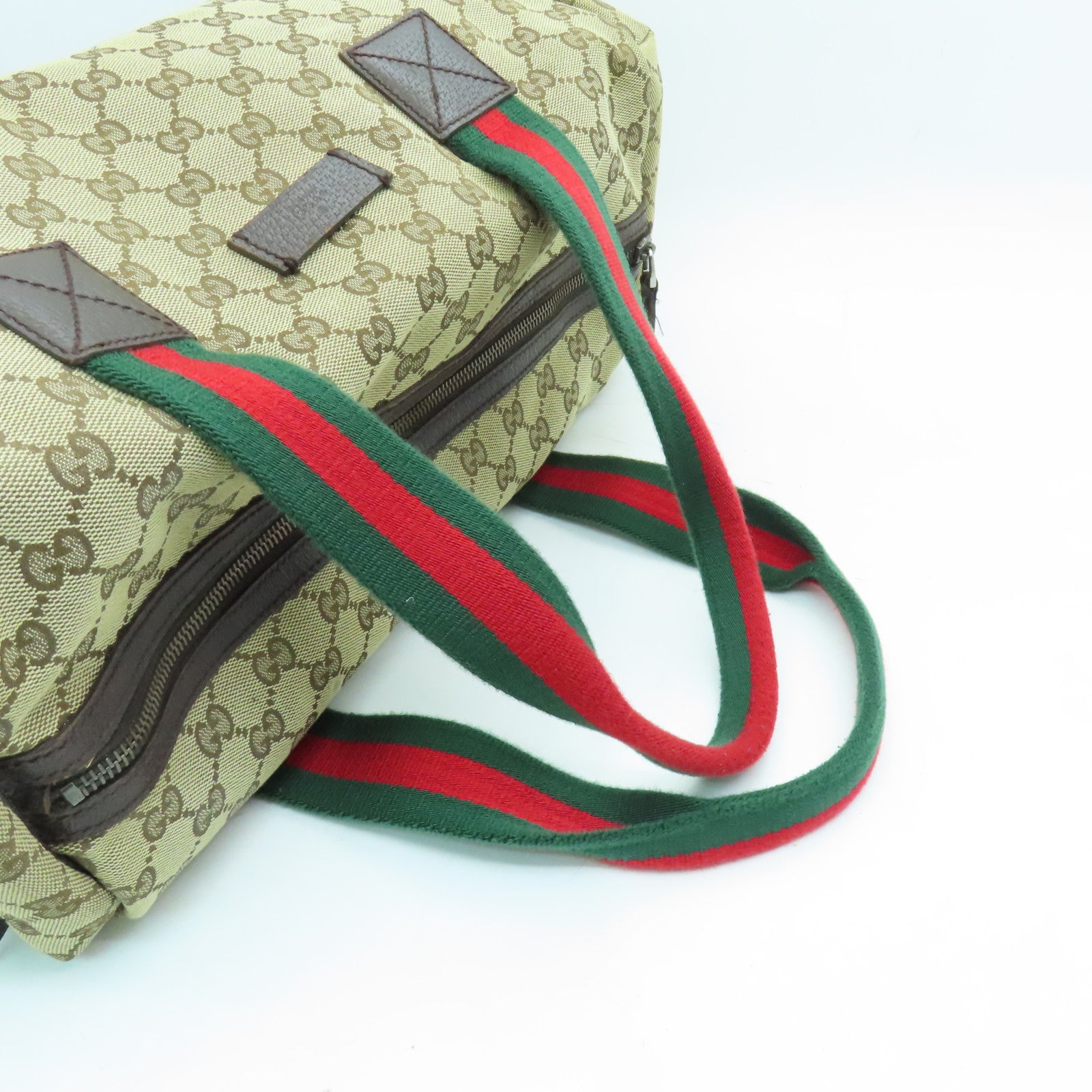 GUCCI 帆布Small Duffer Bag銀扣肩背袋棕色