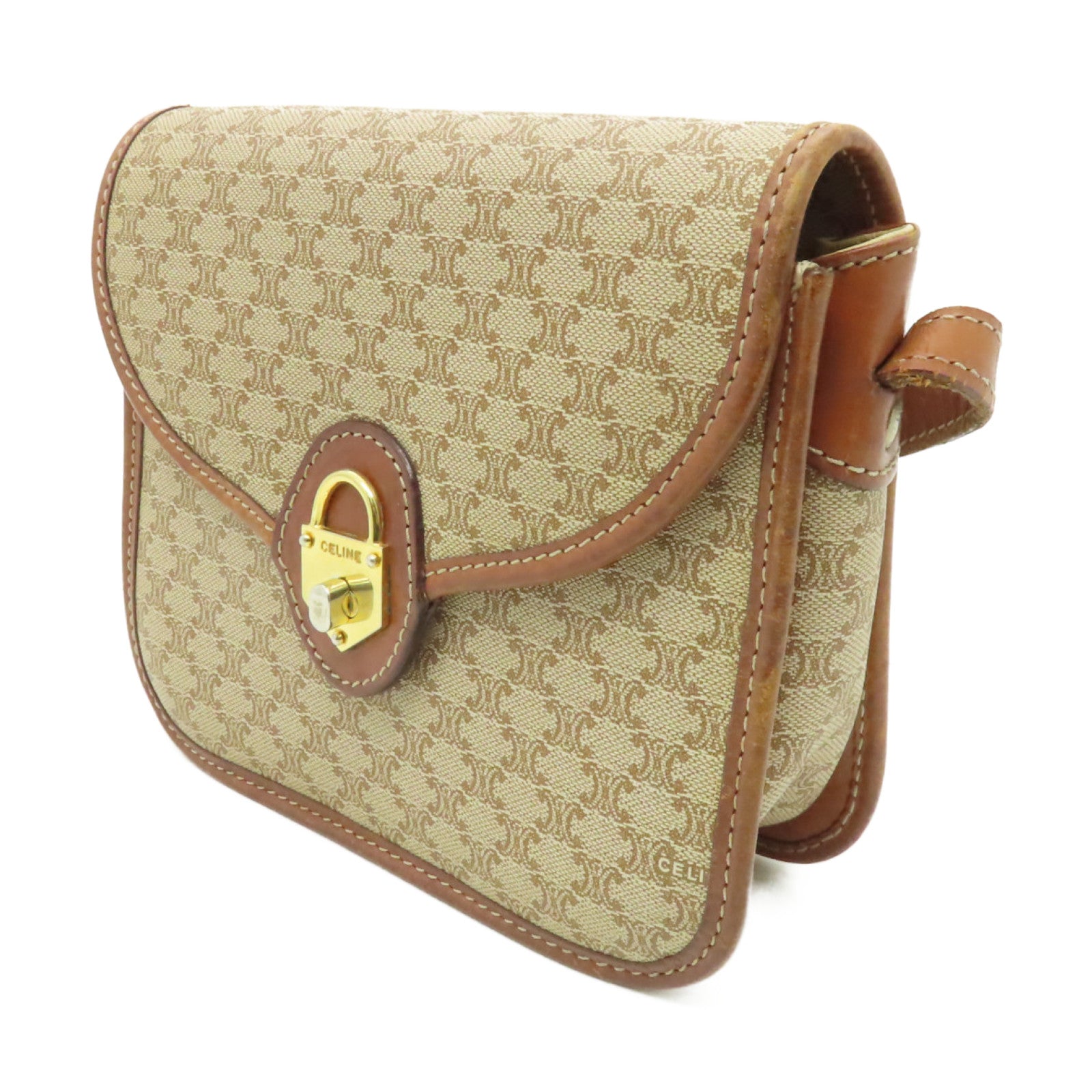 CELINE 帆布Shoulder Bag金扣肩背袋啡色