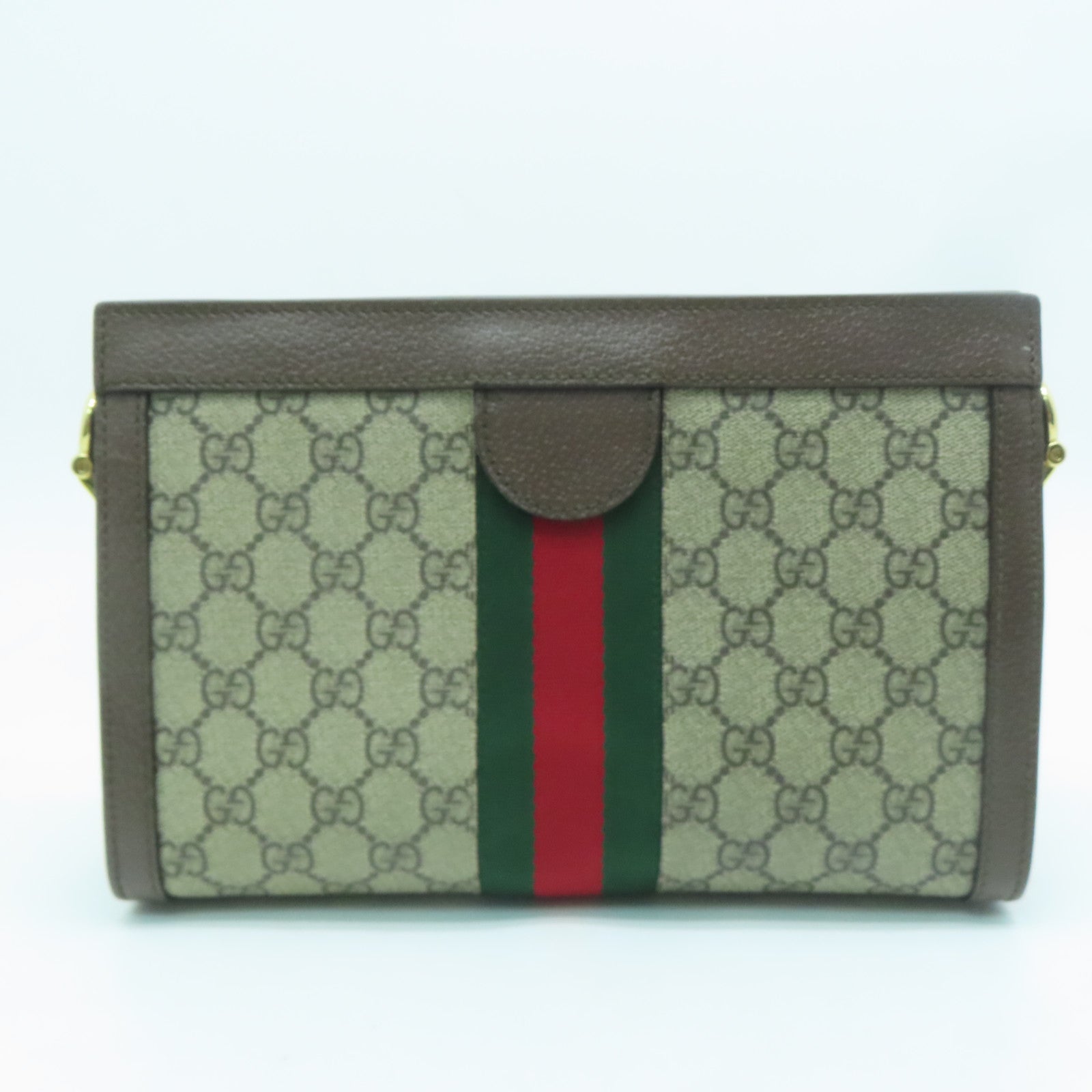 GUCCI 塗層帆布Ophidia GG金扣鏈帶肩背袋啡色
