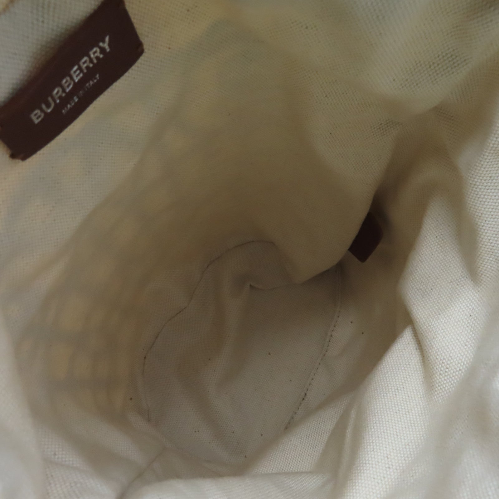 BURBERRY 牛皮皮革/帆布Drawsteing Bucket Bag肩背袋米白色