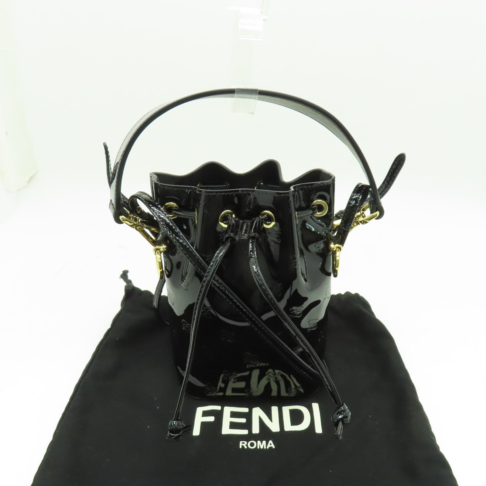 FENDI 漆皮皮革Mon Tresor金扣手挽肩背兩用袋黑色