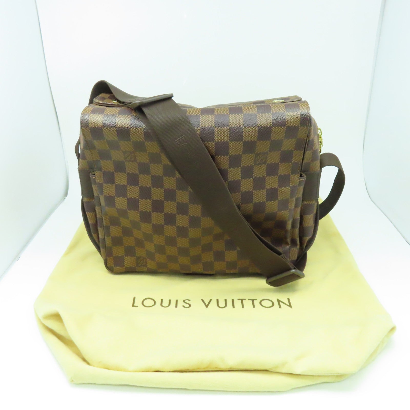 LOUIS VUITTON Damier Naviglio金扣肩背袋棕色