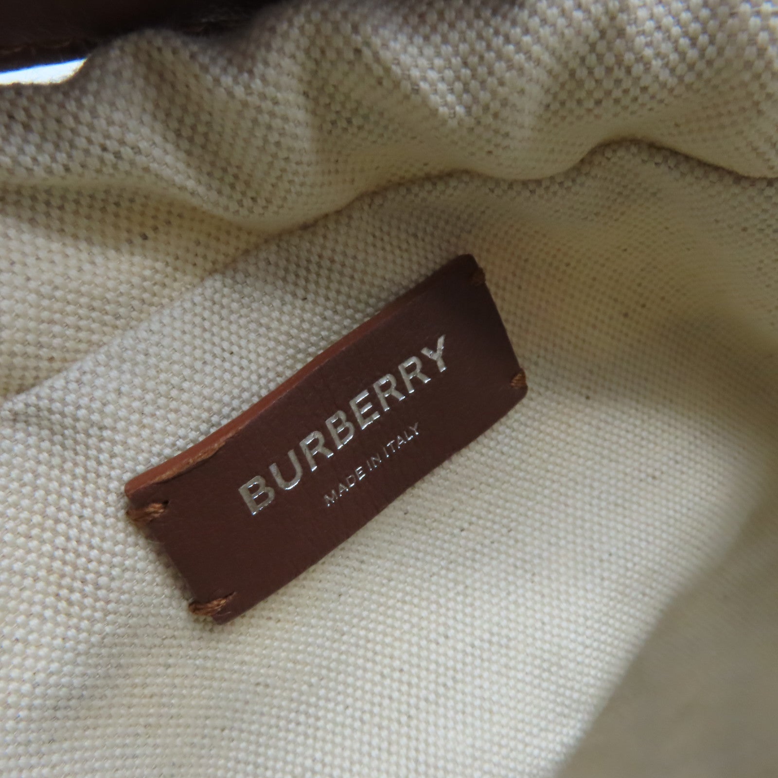 BURBERRY 牛皮皮革/帆布Drawsteing Bucket Bag肩背袋米白色