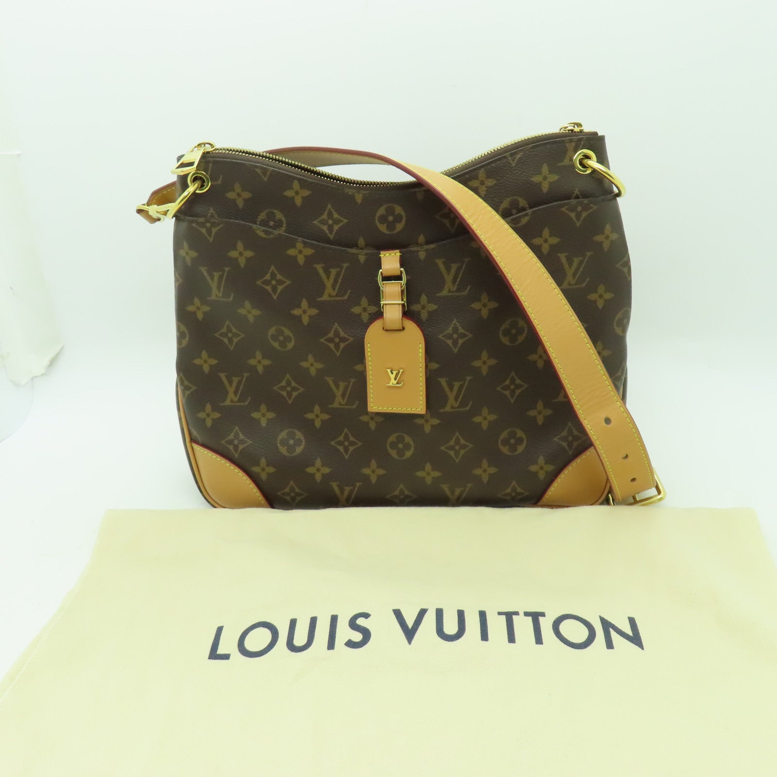 LOUIS VUITTON Monogram Odeon MM金扣肩背袋啡色