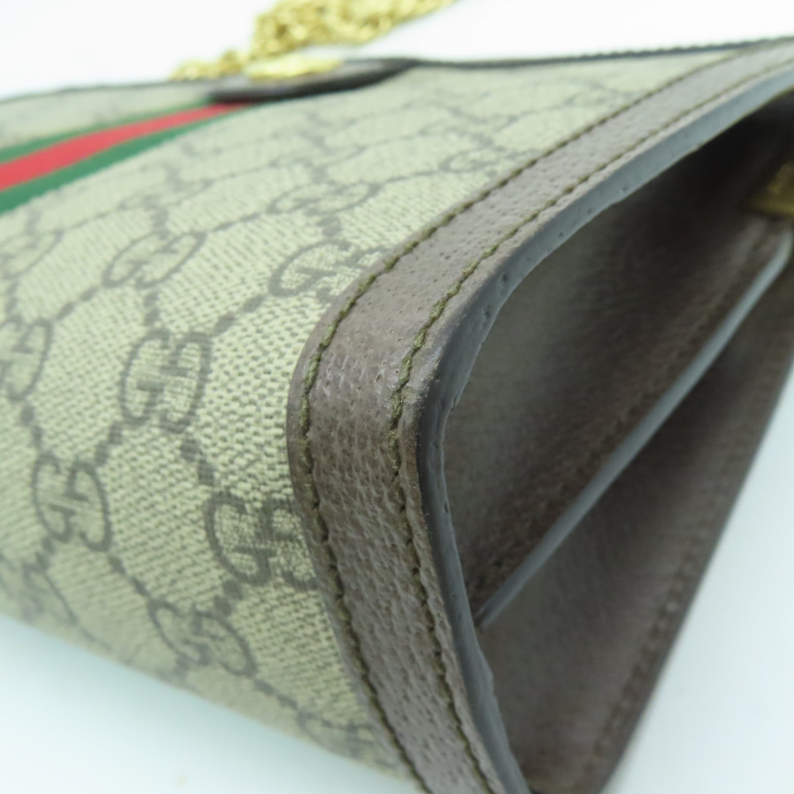 GUCCI 塗層帆布Ophidia GG金扣鏈帶肩背袋啡色