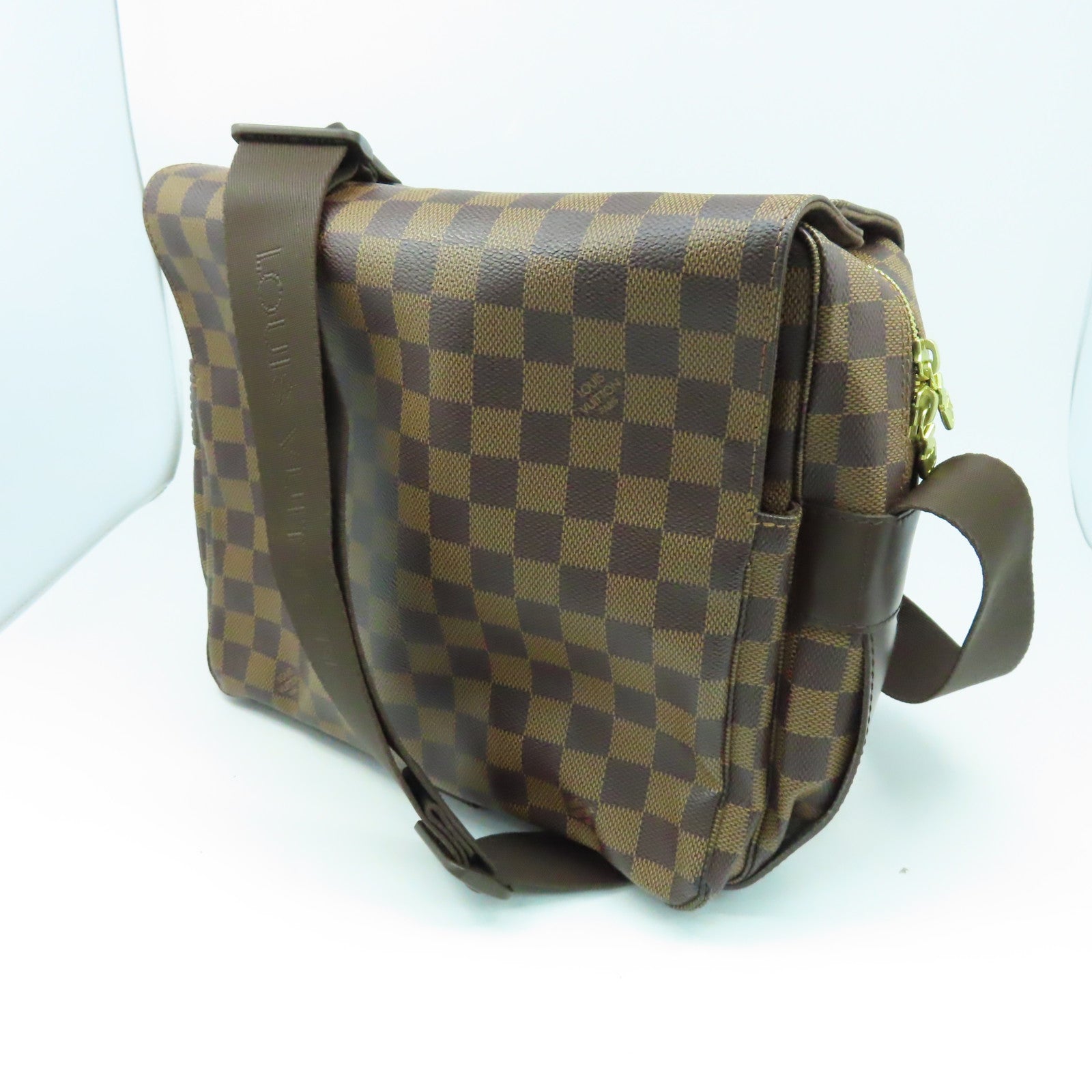 LOUIS VUITTON Damier Naviglio金扣肩背袋棕色