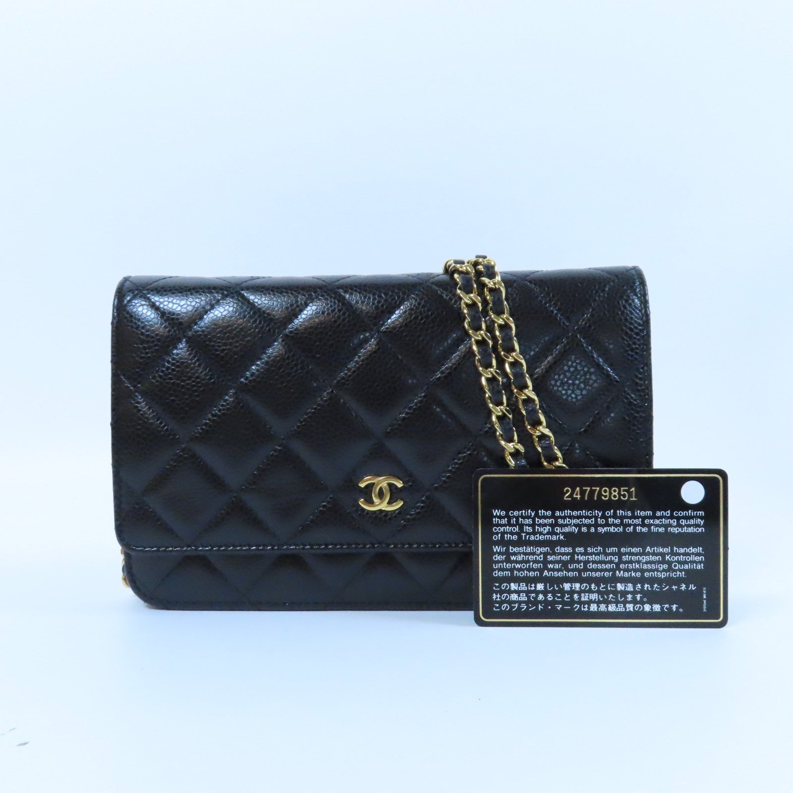 CHANEL 菱格Caviar皮革WOC金扣鏈帶肩背袋黑色