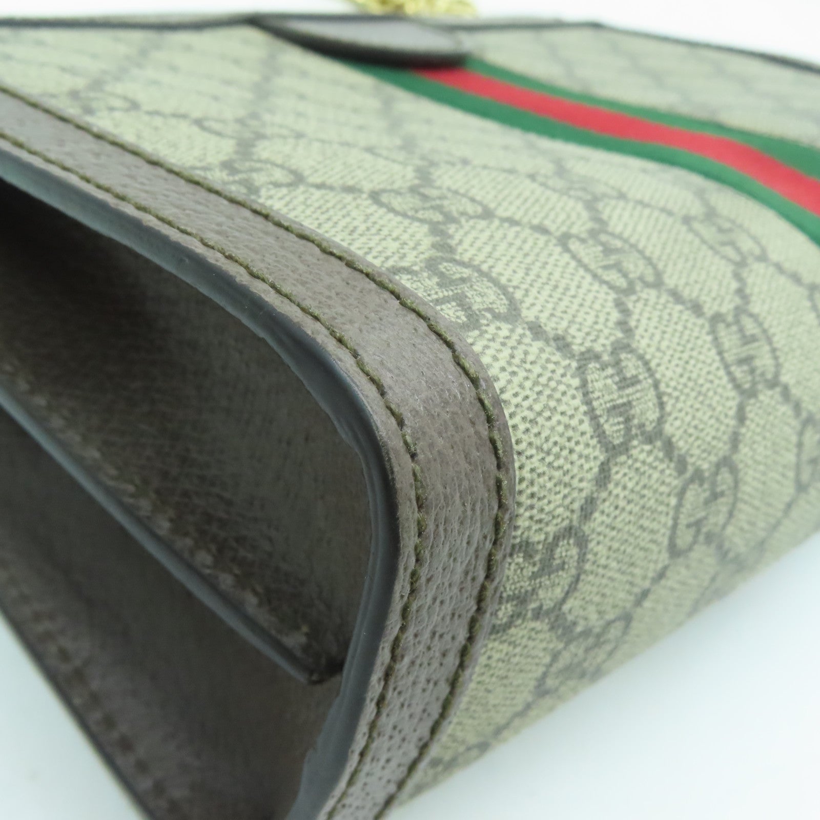 GUCCI 塗層帆布Ophidia GG金扣鏈帶肩背袋啡色