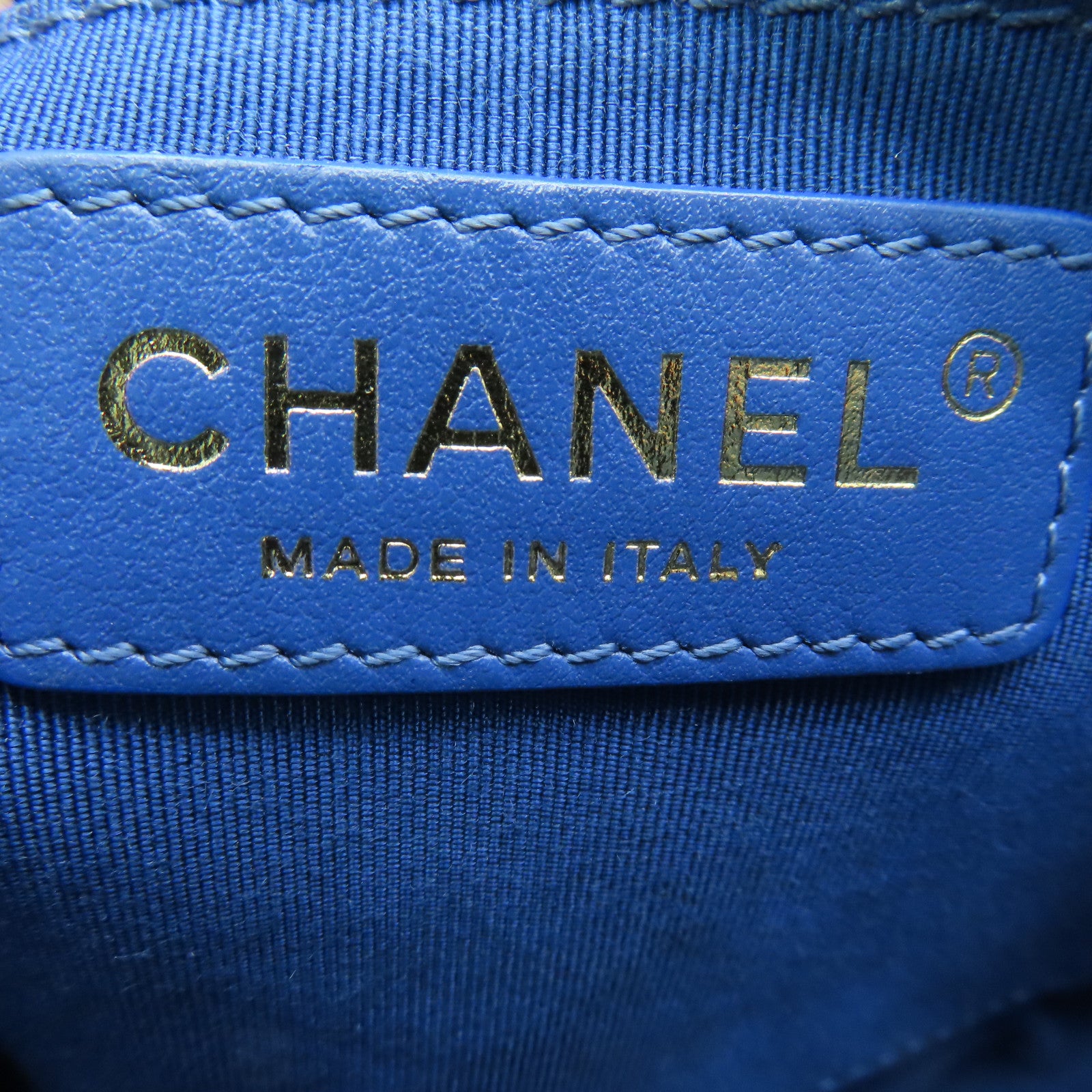 CHANEL 菱格牛皮皮革Chain Shoulder鏈帶肩背袋金扣藍色