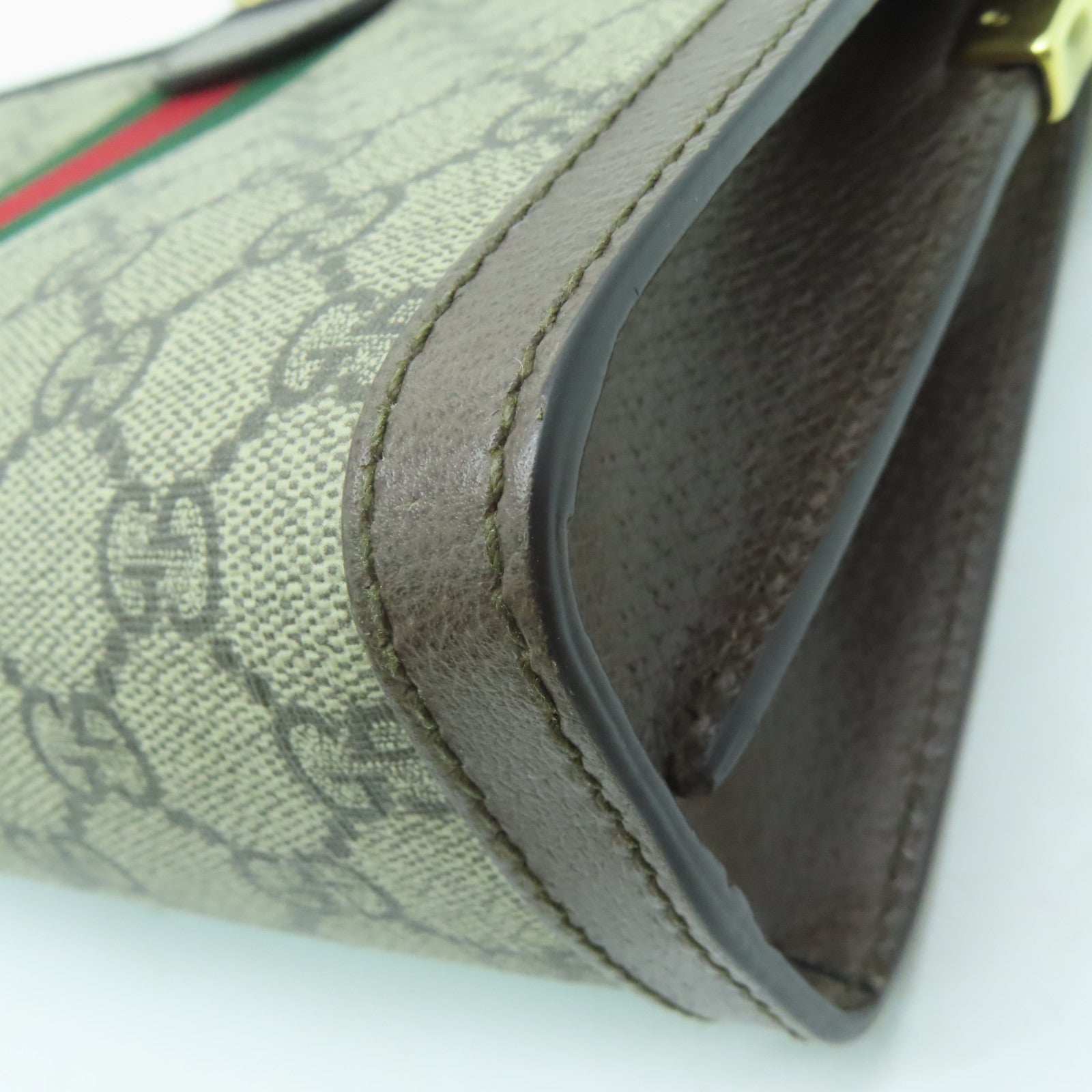 GUCCI 塗層帆布Ophidia GG金扣鏈帶肩背袋啡色