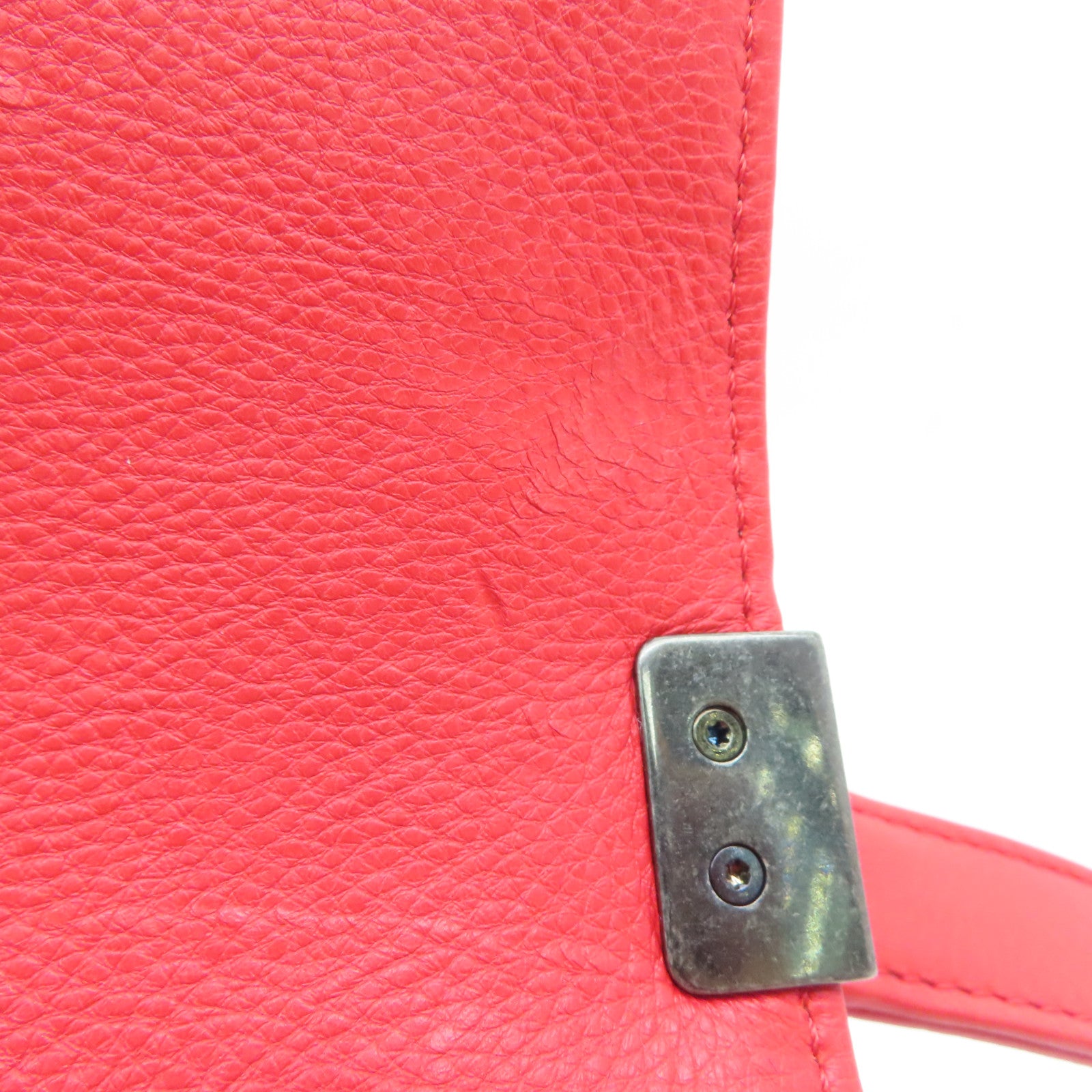 CHANEL 菱格牛皮皮革Boy 28cm Chain Shoulder Bag銀扣鏈條肩背袋紅色