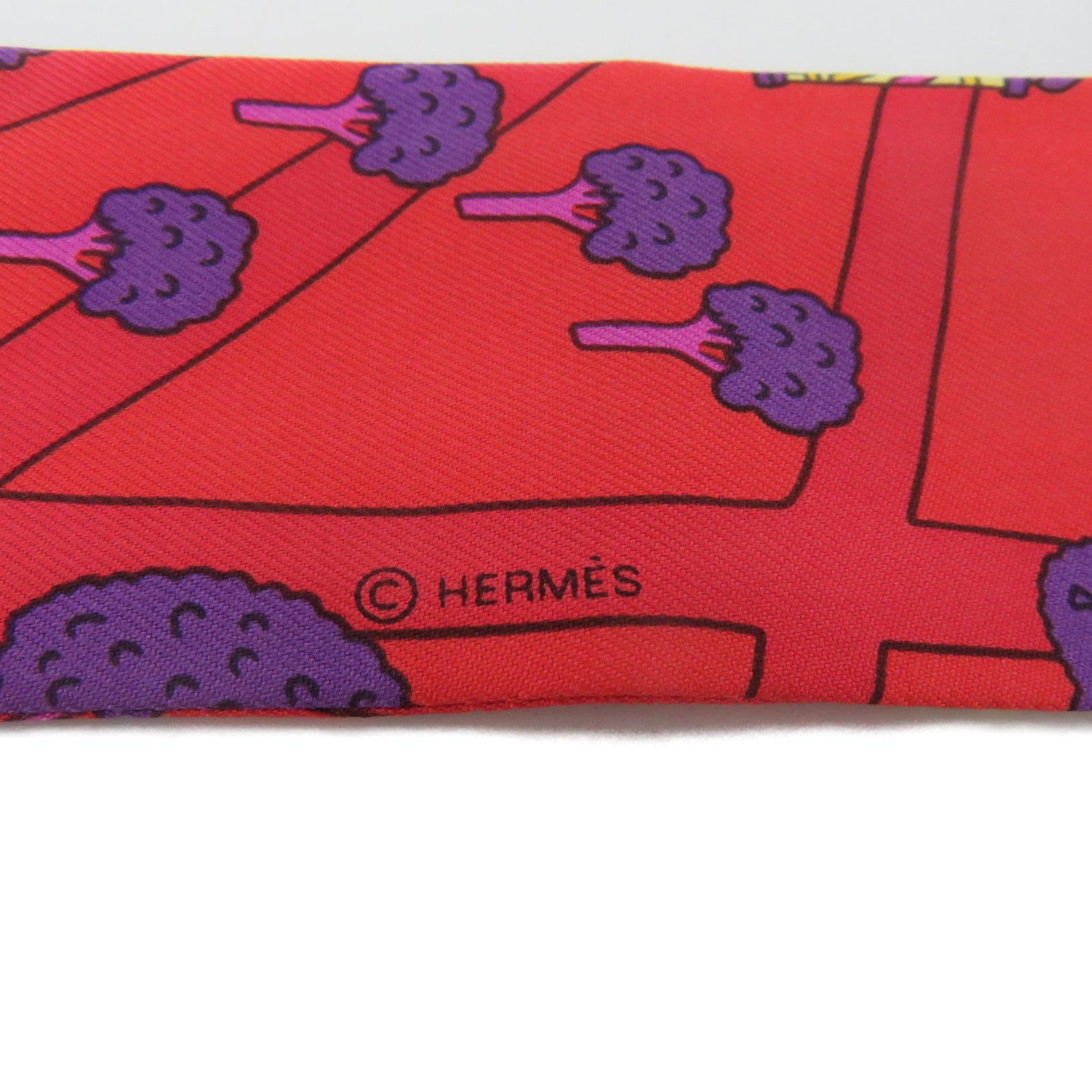HERMES 絲質Twilly絲巾紅色