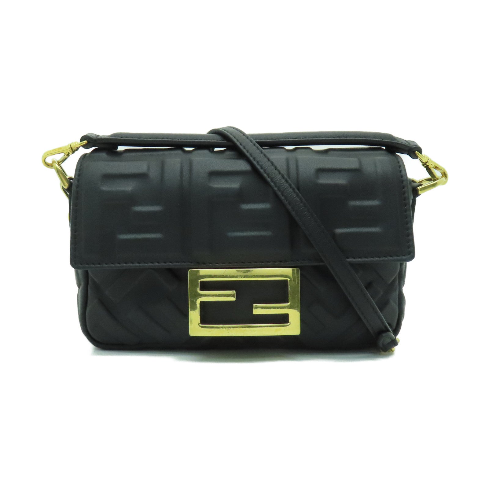 FENDI 羊皮皮革Baguette Mini金扣手挽肩背兩用袋黑色