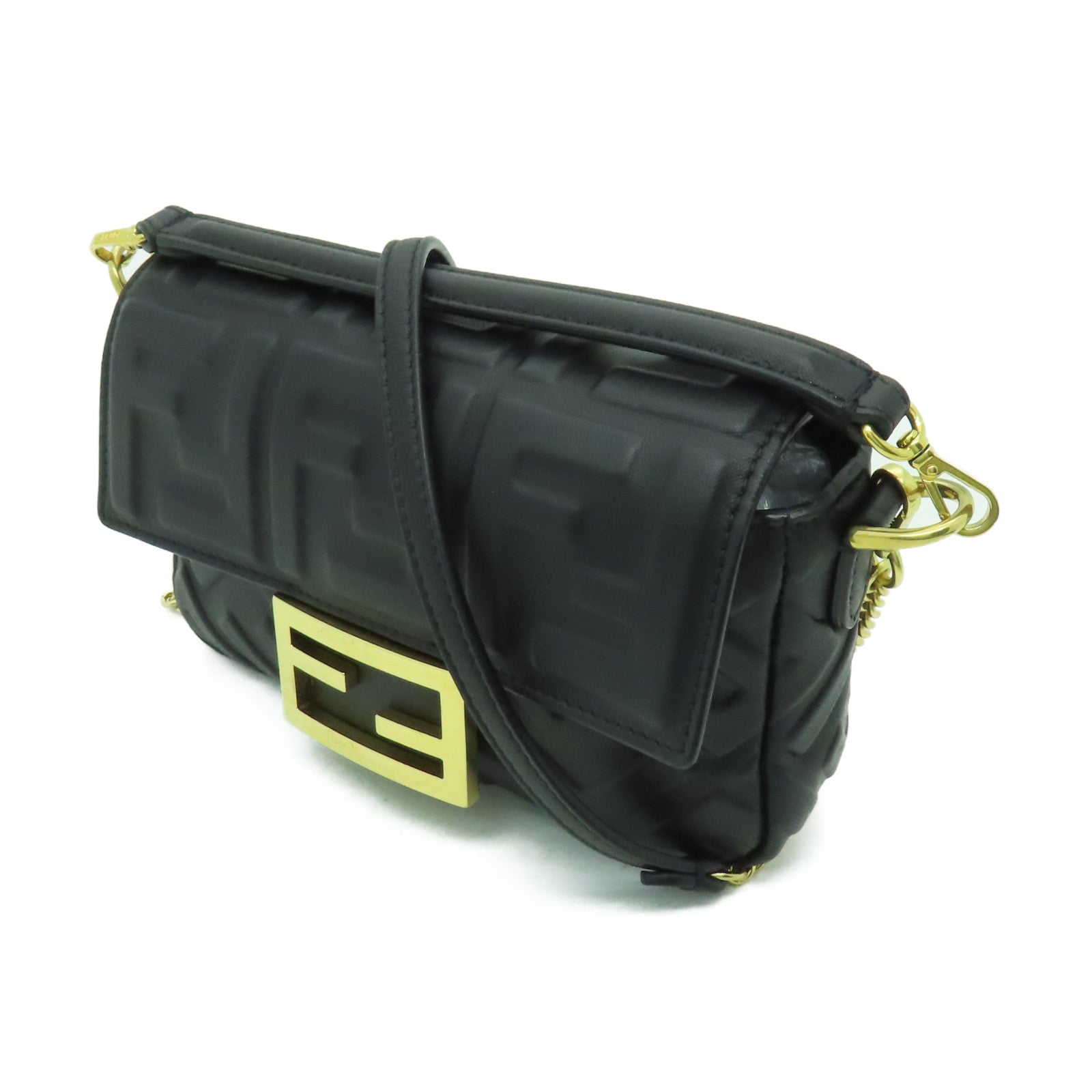 FENDI 羊皮皮革Baguette Mini金扣手挽肩背兩用袋黑色