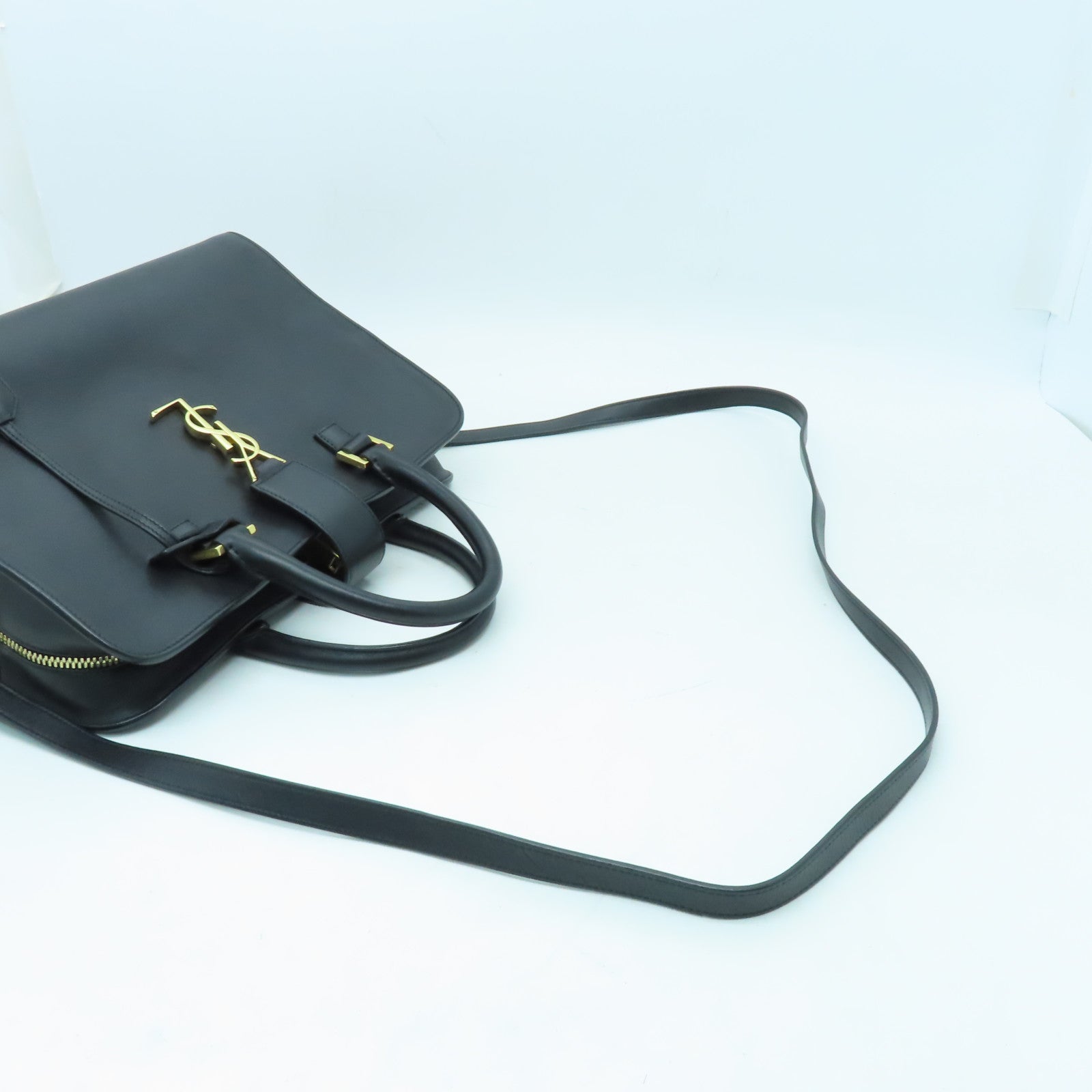 SAINT LAURENT 牛皮皮革2 Way Shoulder金扣手挽肩背兩用袋黑色