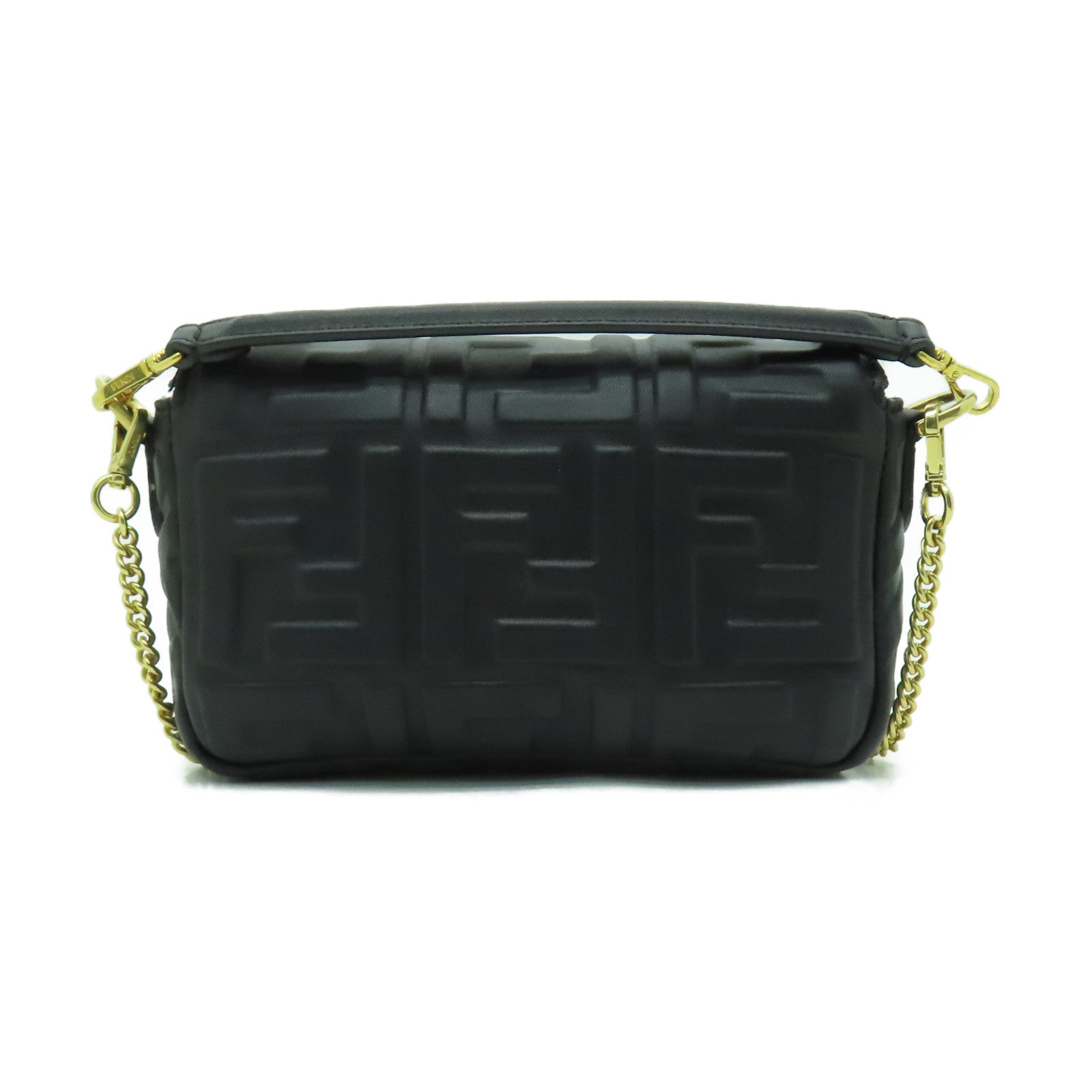 FENDI 羊皮皮革Baguette Mini金扣手挽肩背兩用袋黑色