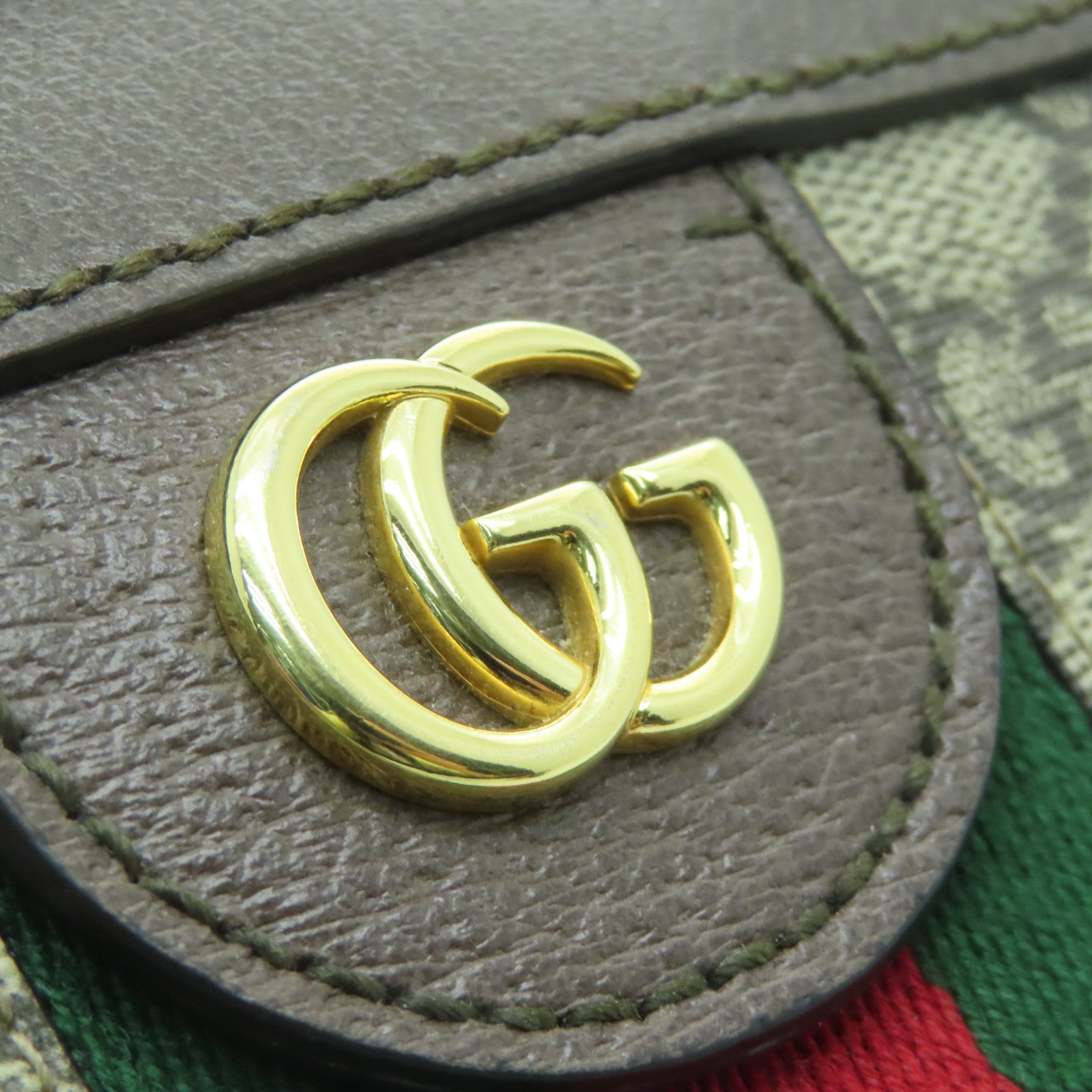 GUCCI 塗層帆布Ophidia GG金扣鏈帶肩背袋啡色