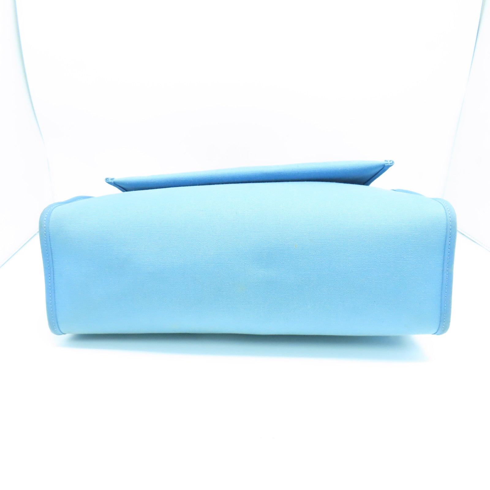 HERMES Canvas Herbag PM Silver Buckle Handle Shoulder Bag Light Blue/Brown