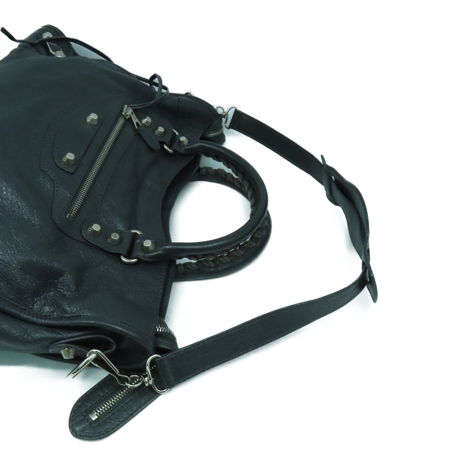 BALENCIAGA 牛皮皮革Giant City銀扣手挽肩背兩用袋灰色