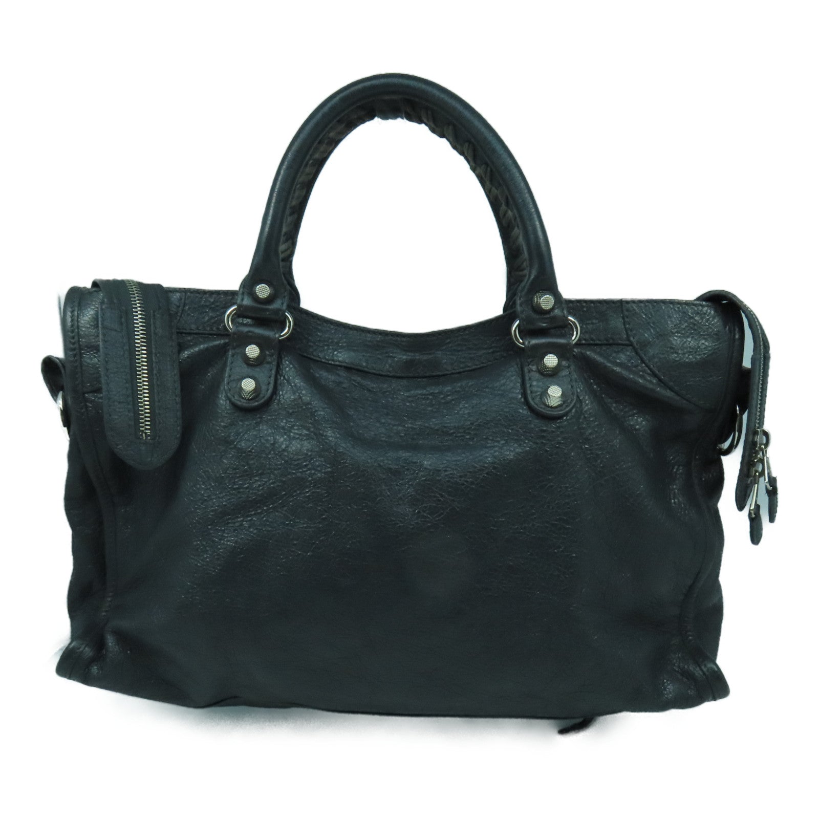 BALENCIAGA 牛皮皮革Giant City銀扣手挽肩背兩用袋灰色