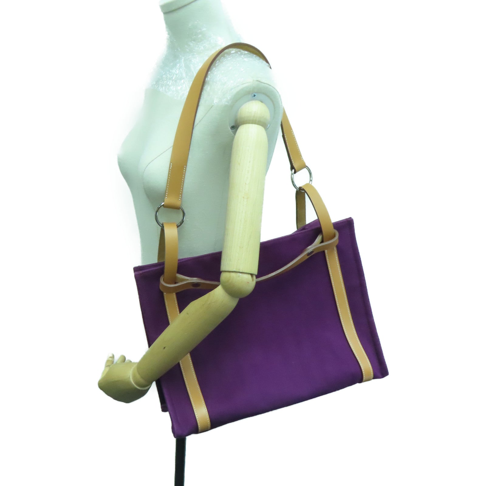 HERMES 帆布Cabalicol银扣手挽袋Anemone紫色