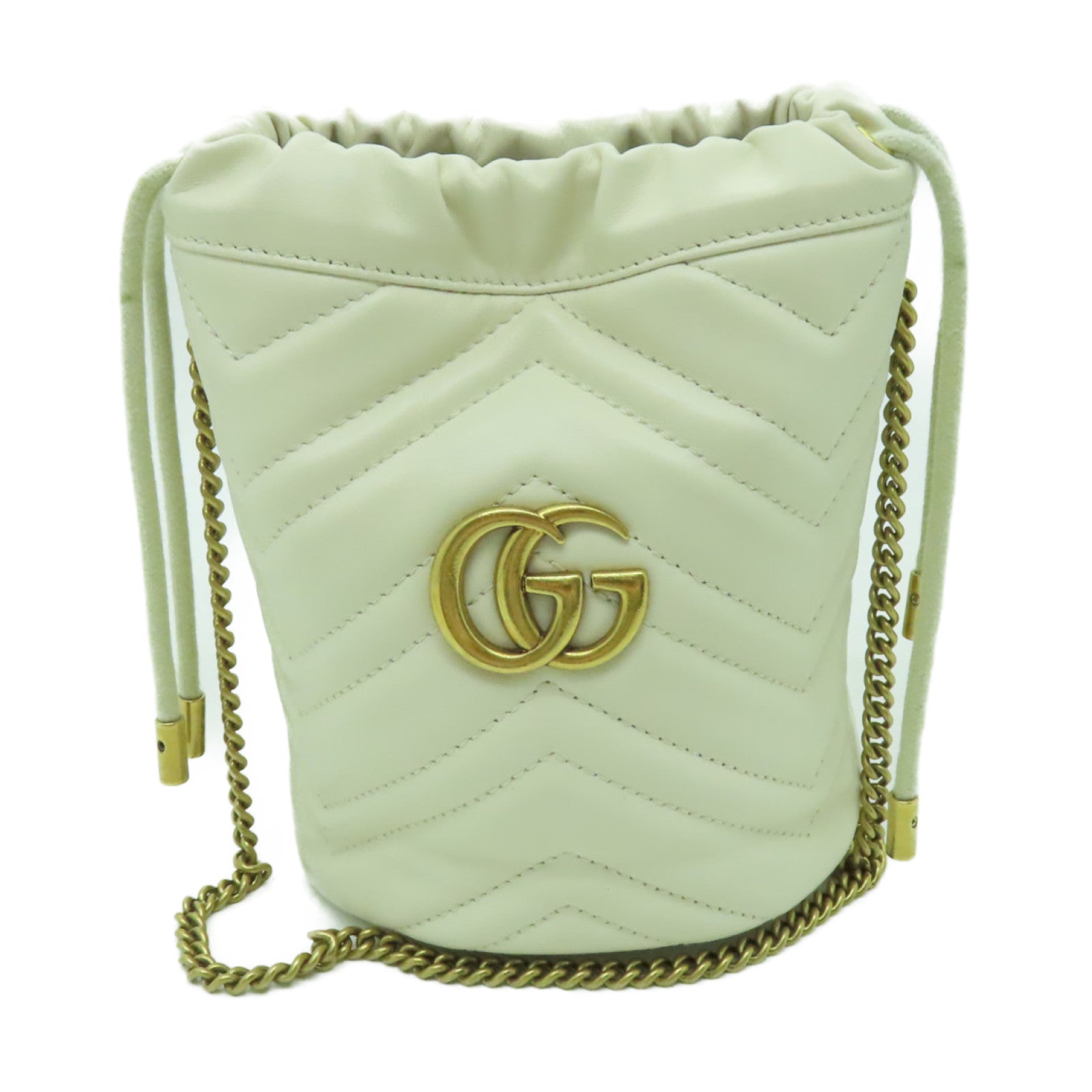 GUCCI 牛皮皮革GG Marmont金扣鏈帶肩背袋白色
