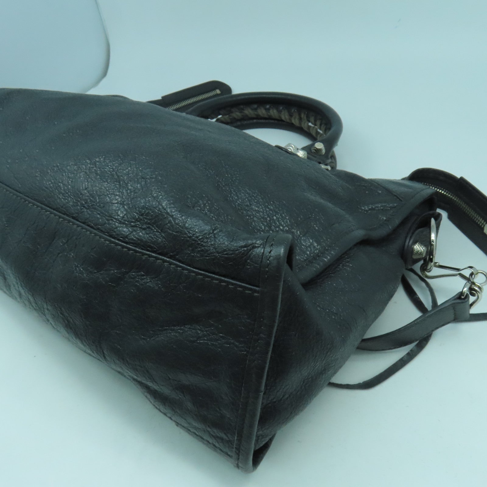 BALENCIAGA 牛皮皮革Giant City銀扣手挽肩背兩用袋灰色