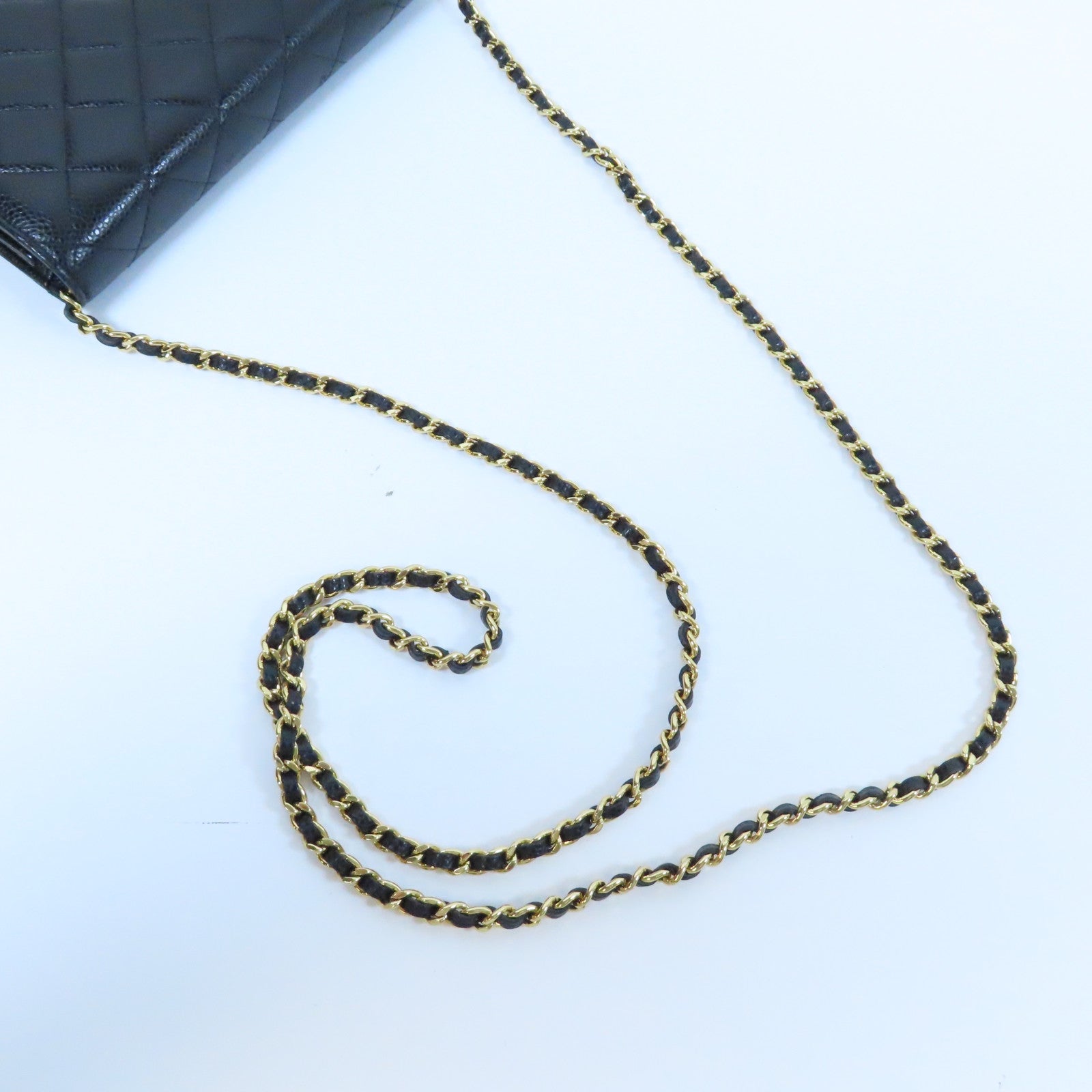 CHANEL 菱格Caviar皮革WOC金扣鏈帶肩背袋黑色