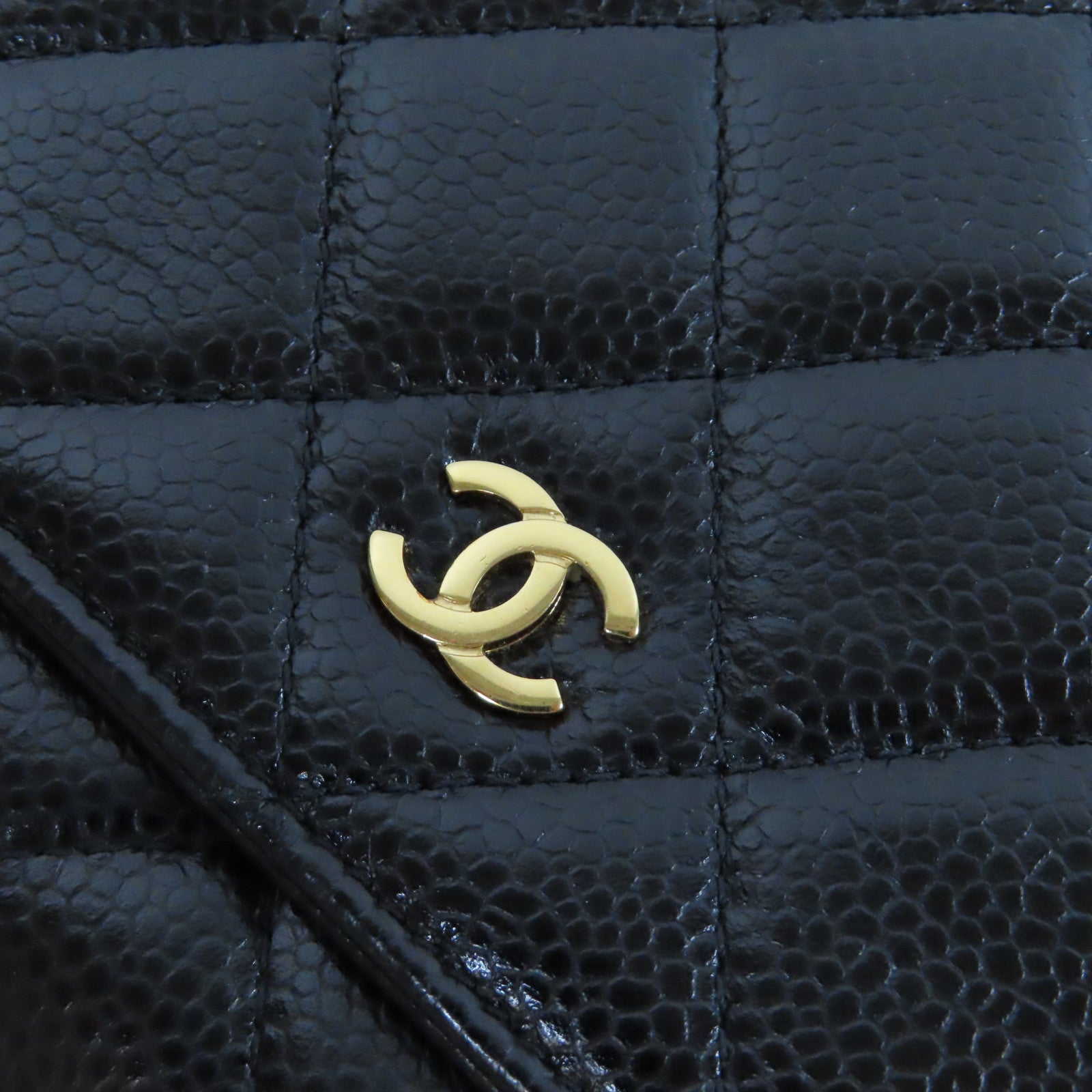 CHANEL 菱格Caviar皮革WOC金扣鏈帶肩背袋黑色