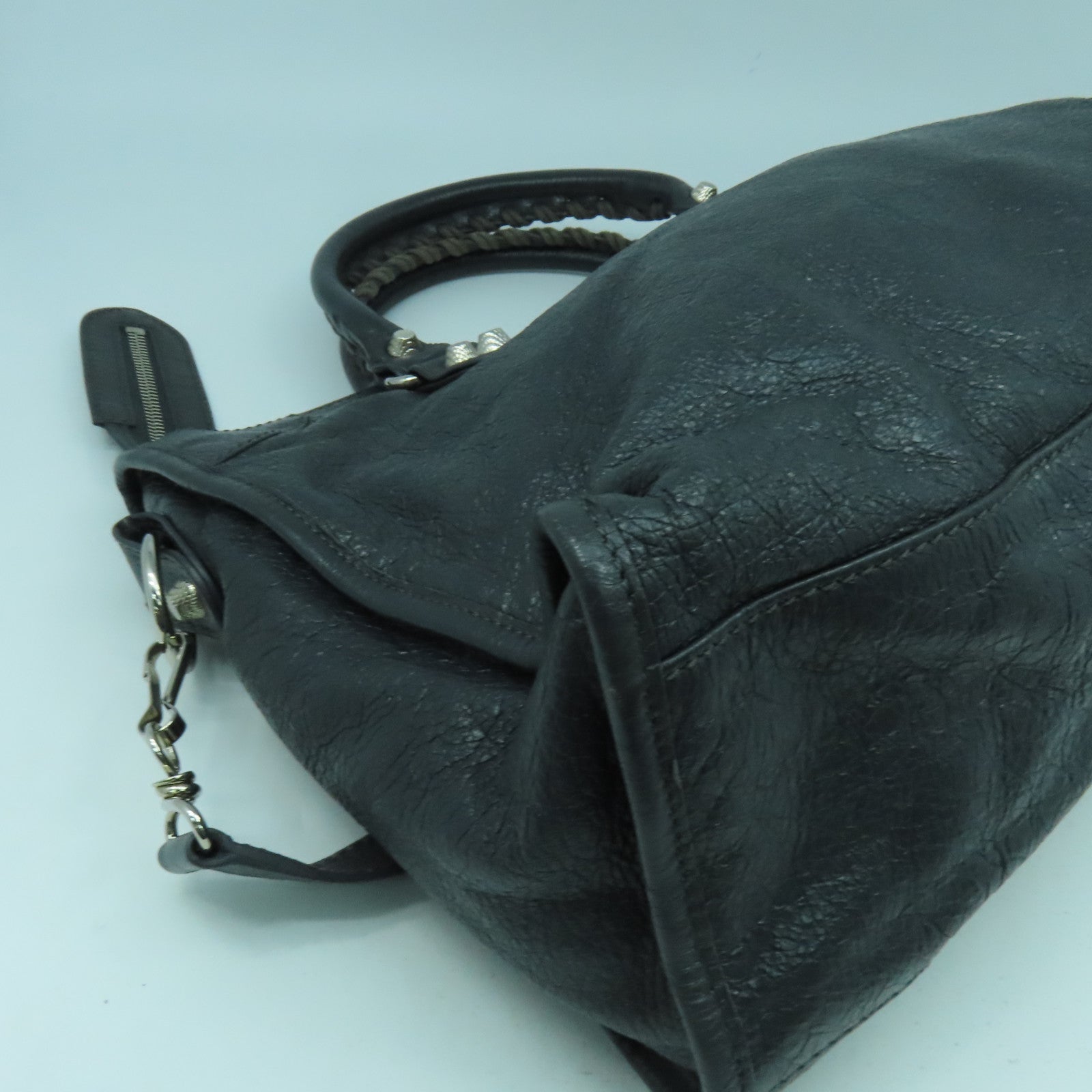BALENCIAGA 牛皮皮革Giant City銀扣手挽肩背兩用袋灰色