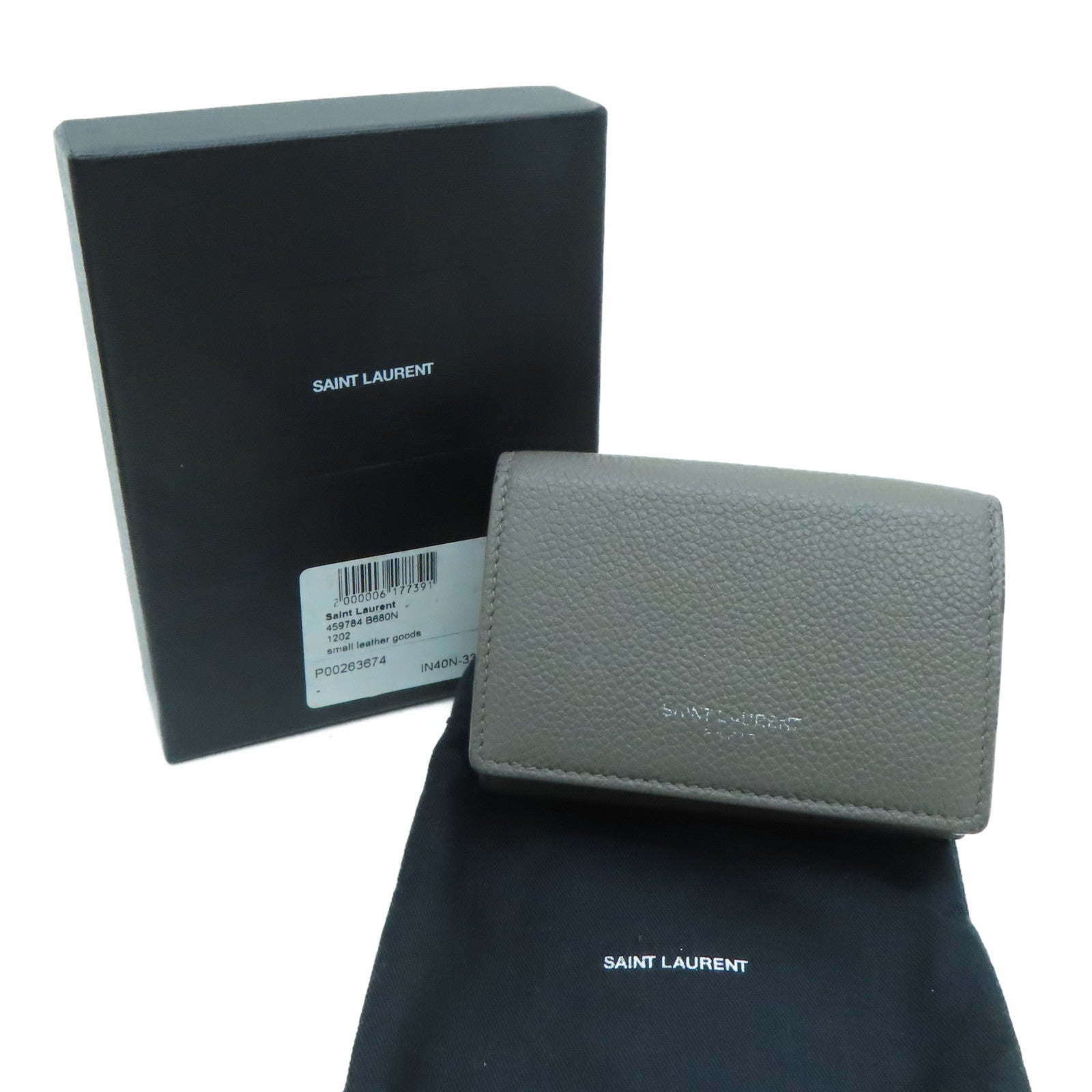 YVES SAINT LAURENT 牛皮皮革Tiny Wallet银扣钱包灰色