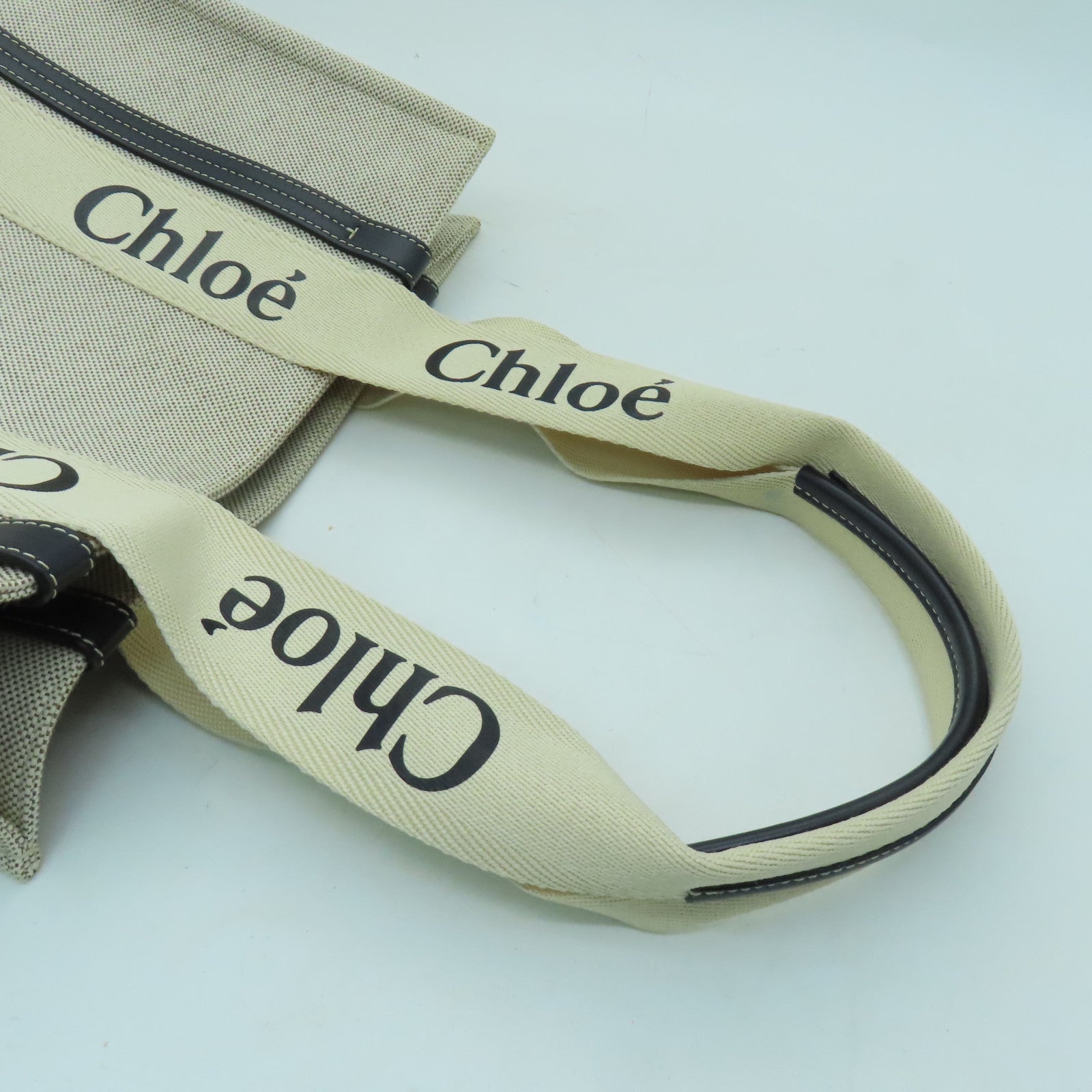 Chloe 帆布Medium Woody手挽袋深灰色/淺灰色
