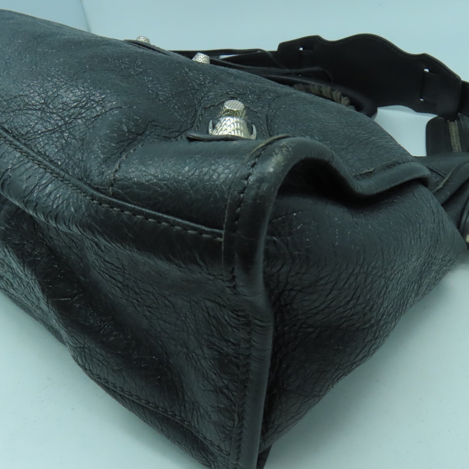 BALENCIAGA 牛皮皮革Giant City銀扣手挽肩背兩用袋灰色