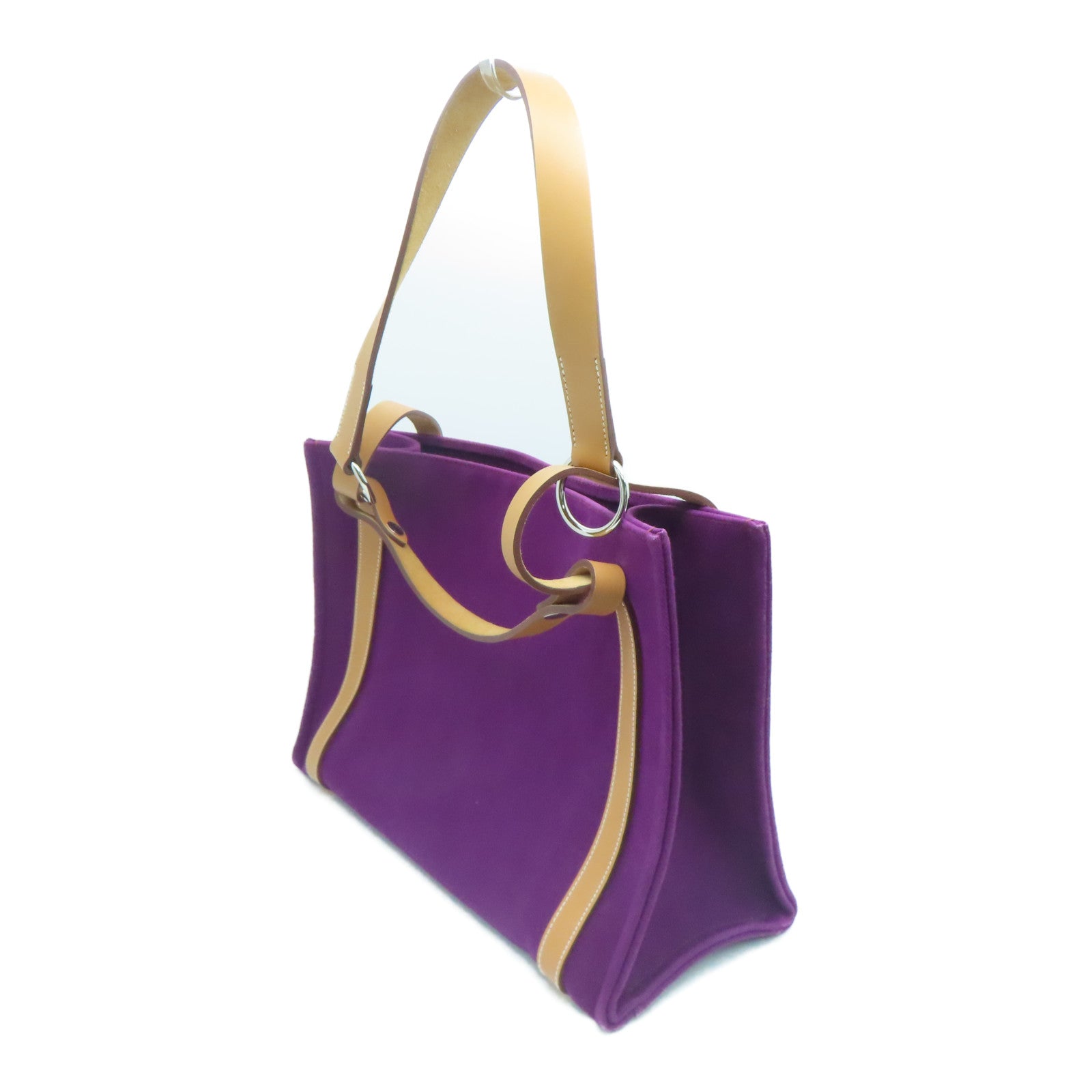 HERMES 帆布Cabalicol银扣手挽袋Anemone紫色