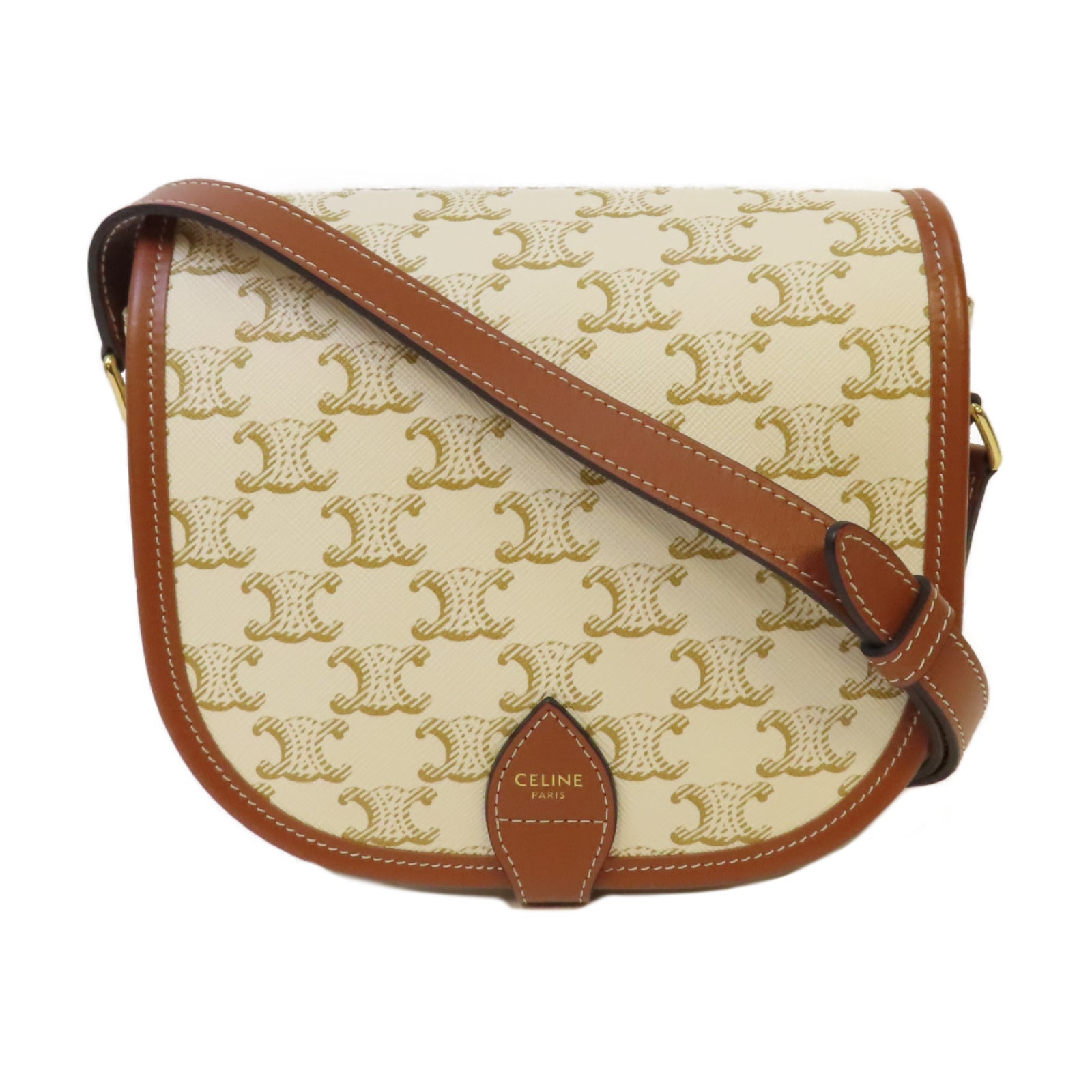 CELINE Triomphe帆布Folco Shoulder Bag金扣肩背袋白色