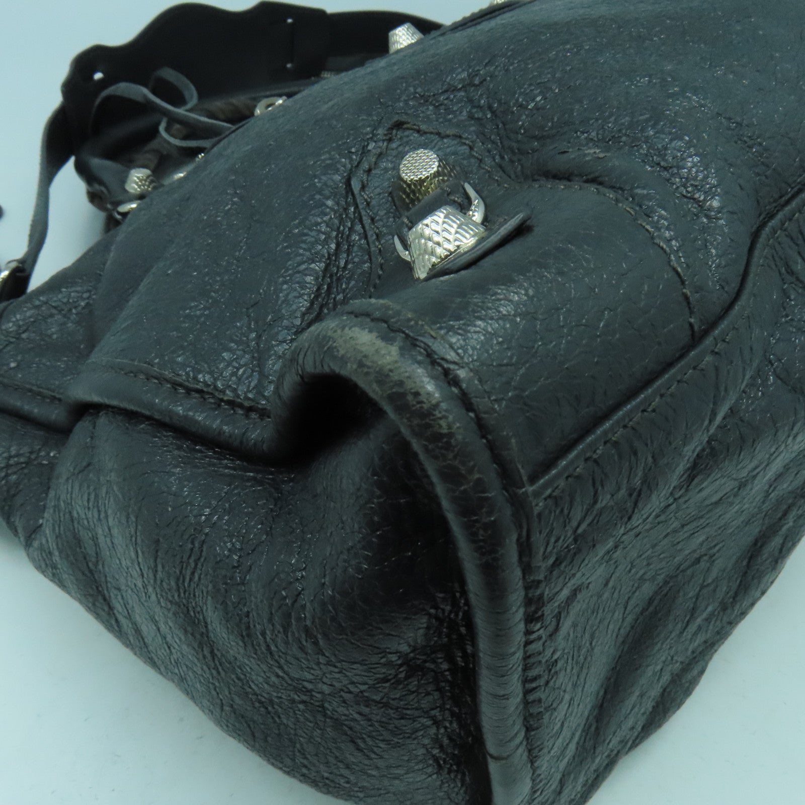 BALENCIAGA 牛皮皮革Giant City銀扣手挽肩背兩用袋灰色