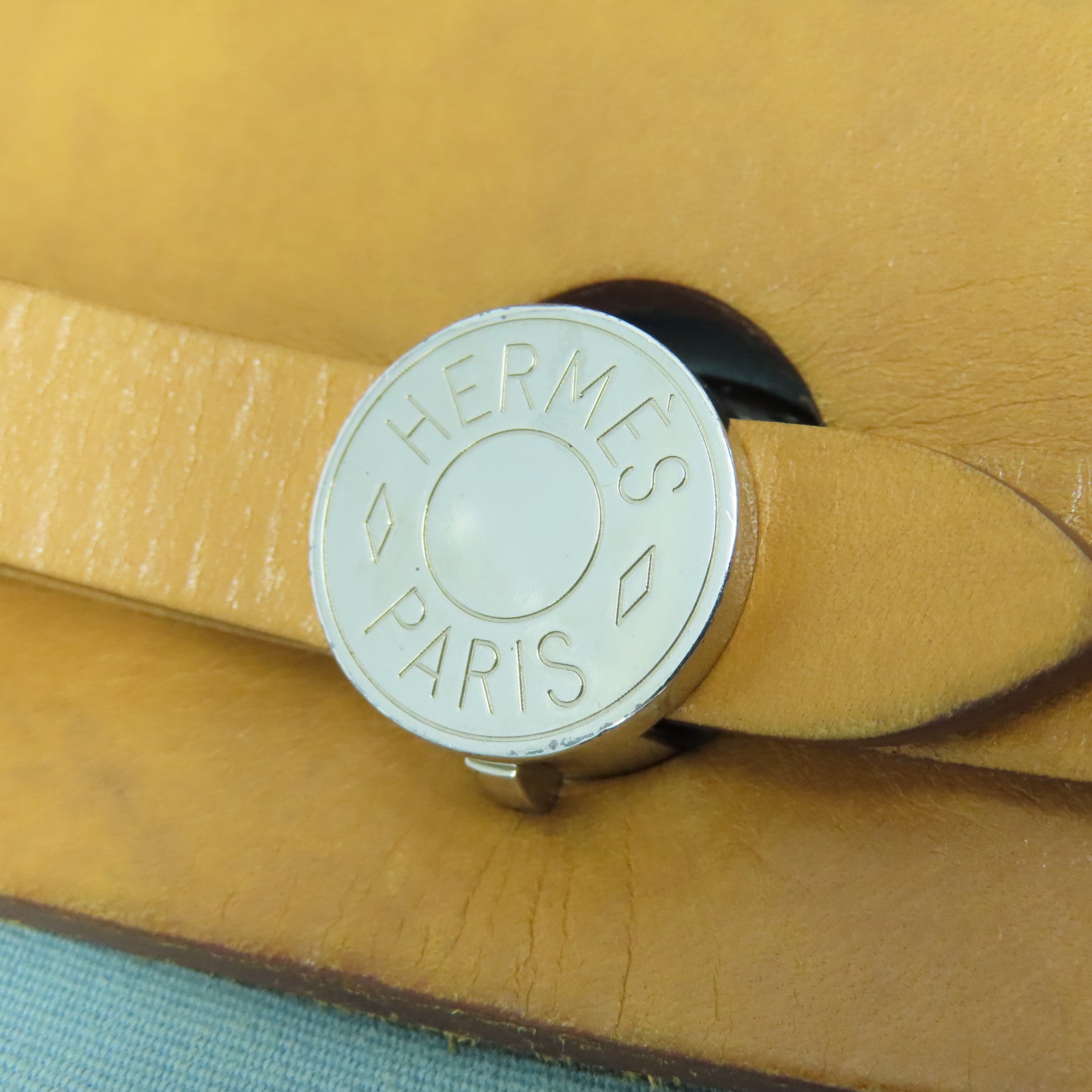 HERMES Canvas Herbag PM Silver Buckle Handle Shoulder Bag Light Blue/Brown