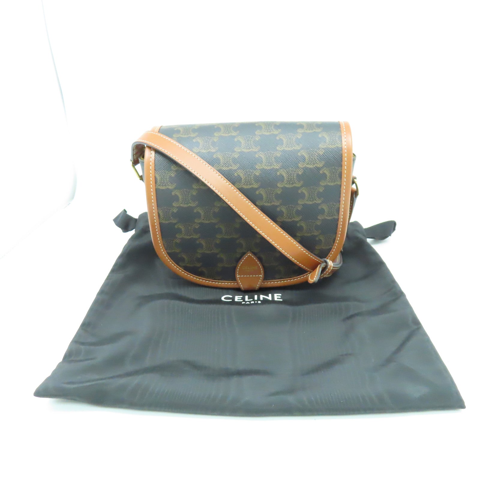 CELINE 塗層帆布Triomphe金扣肩背袋黑色
